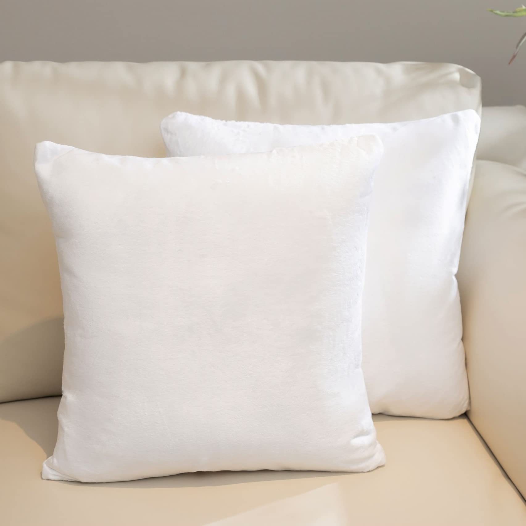 Angle. Cheer Collection - Velour Accent Throw Pillow, 18 in x 18 in, Set of 2 - White.
