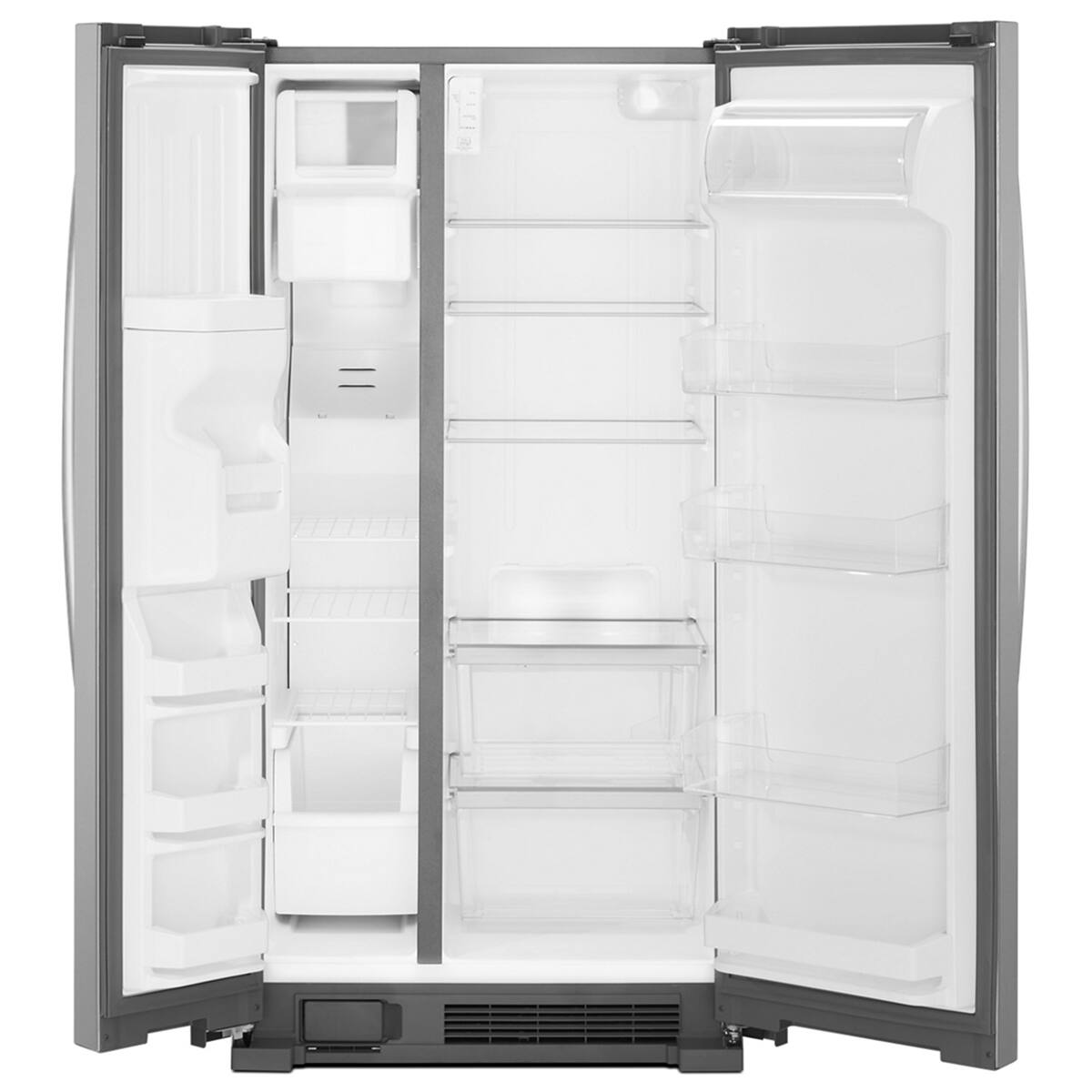 Angle. Whirlpool - 24 Cu. Ft. Side-by-Side Refrigerator with LED Interior Lighting - Monochromatic Stainless Steel.