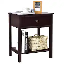 Ecooso - Wooden Storage Nightstand with Drawer and Open Shelf for Bedroom Living Room Side Table - Brown