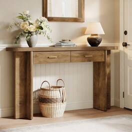 Tribesigns - 63-Inch Farmhouse Console Table with 2 Drawers, Oval Curved Entryway Table with Storage, Slim Sofa Table for Living Room - Brown
