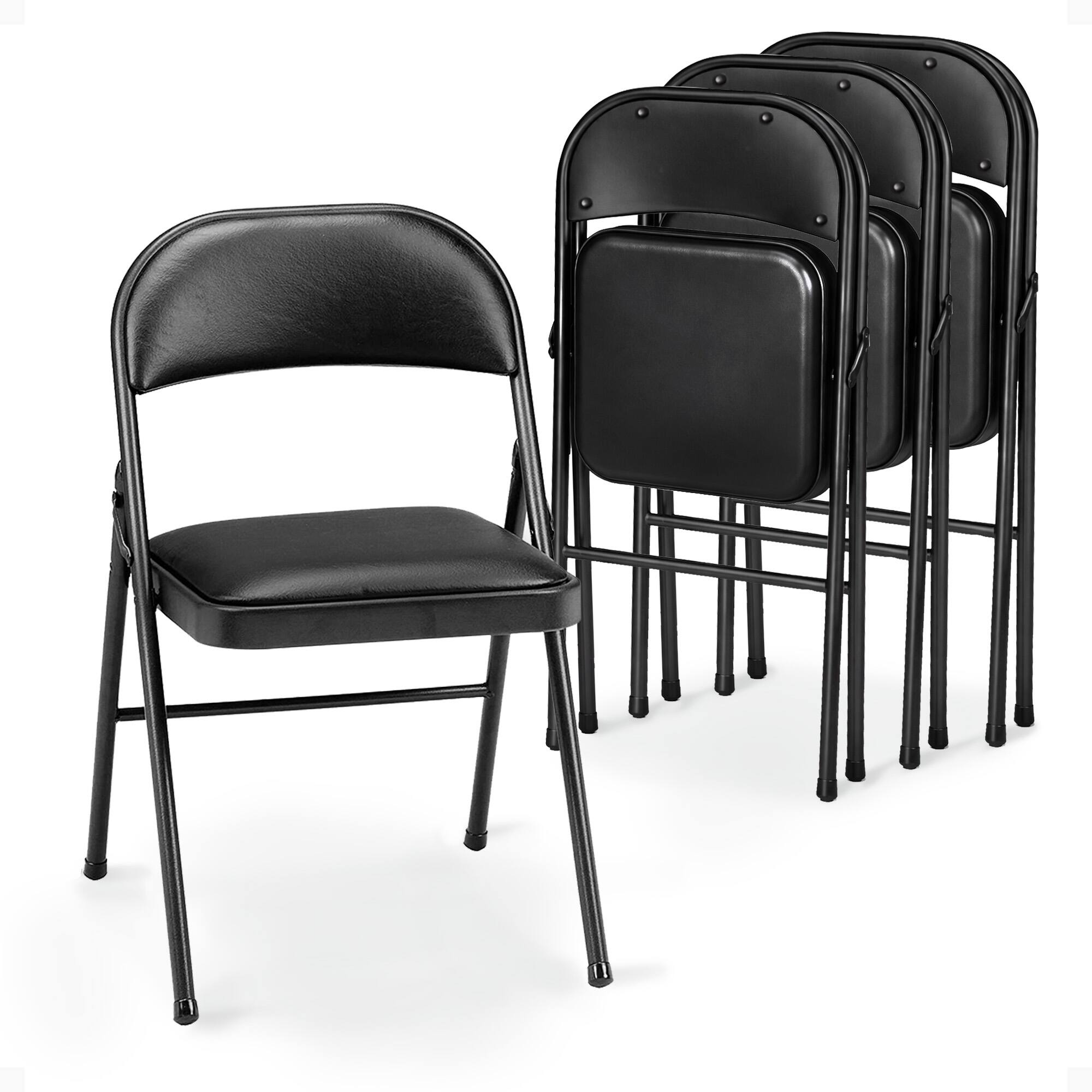 Front. MECO - MECO 4-Pack of Deluxe Vinyl Padded Folding Chairs with 16 x 16 Inch Seat, Black - Black Lace.