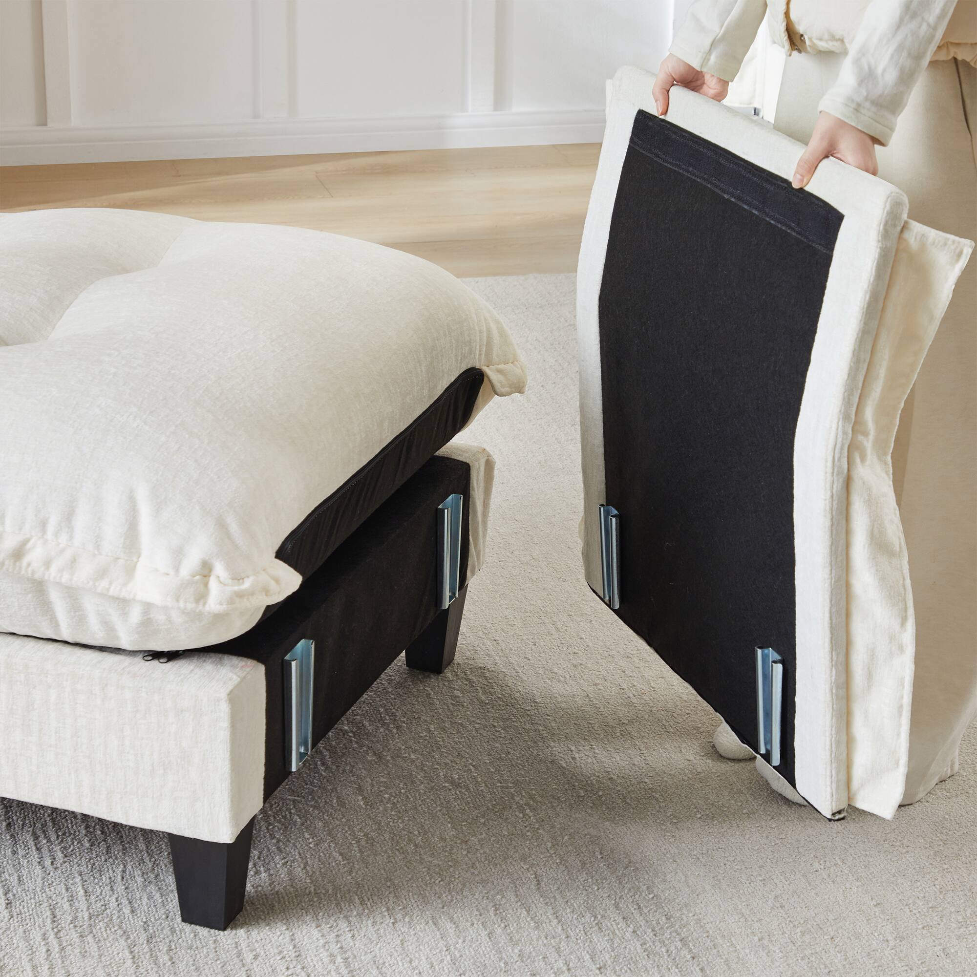 Alt View 6. LOVMOR - 107 inch U Shaped Modular Deep Seat 3 Seat Chenille Sectional Couch Compressed Pack For Bedroom Apartment Cozy - Beige.