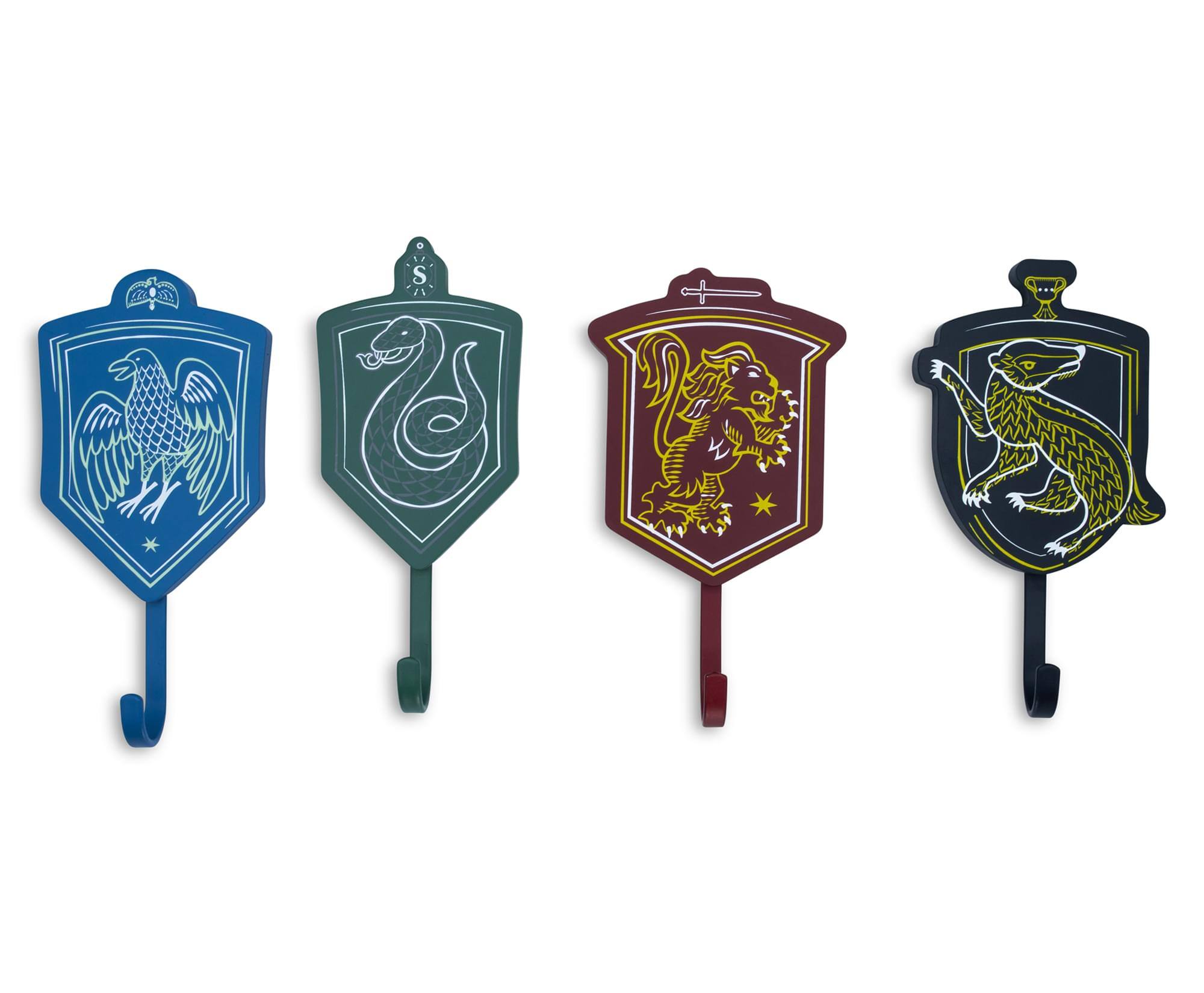 Front. Ukonic - Harry Potter Hogwarts Houses Wall Hooks Storage Rack | Set of 4 - Blue.