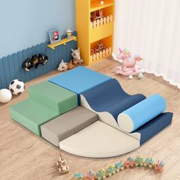 Siljoy - 6-in-1 Soft Foam Climb & Crawl Playset, Kids Indoor Play Structure, Velcro Fastening, Easy Clean, for Toddlers - Colorful