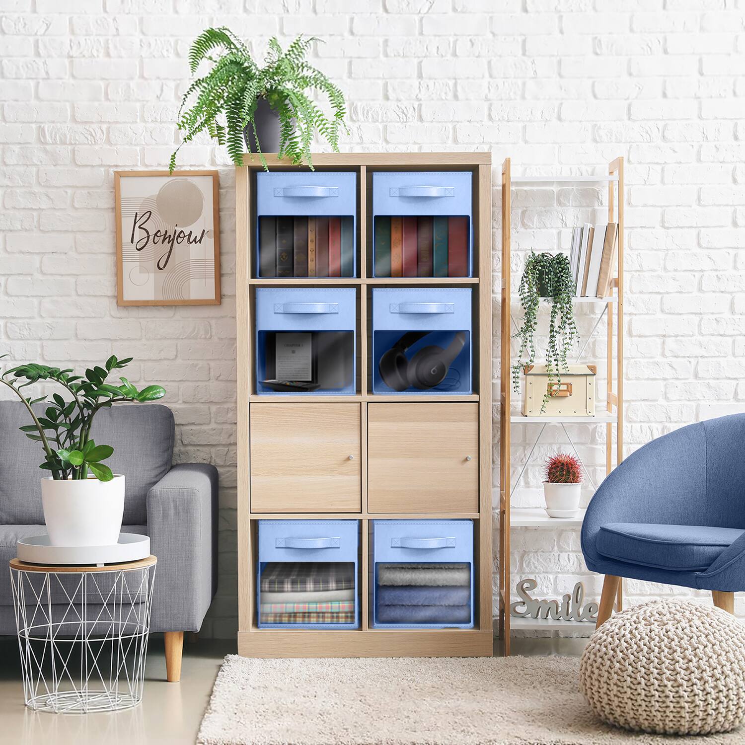 Angle. Sorbus - Sorbus 11 Inch Storage Bins with Clear Window, 6 Foldable Baskets for Organizing Clothes, Toys, Books, Figures, Games - Blue.