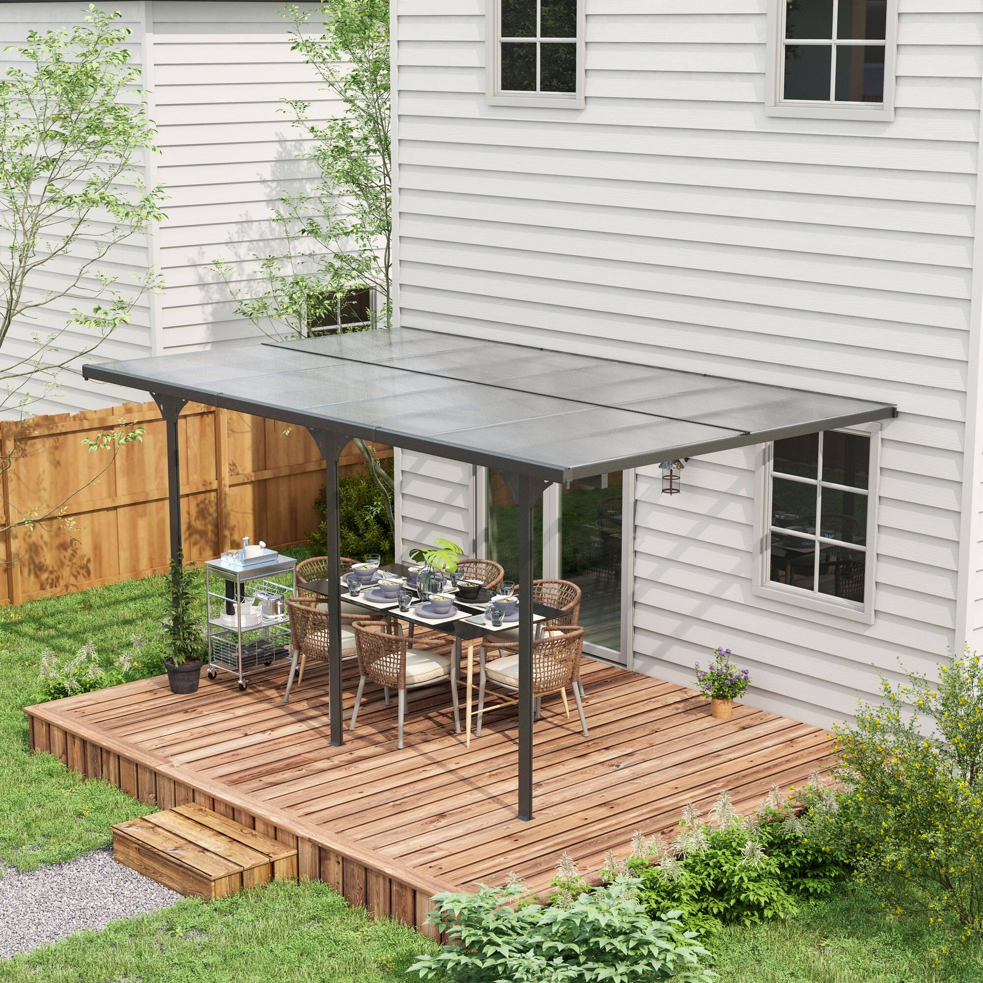 Alt View 1. Outsunny - 16.5' x 10' Outdoor Polycarbonate Pergola, Transparent UV Blocking Awning, Hardtop Deck Gazebo with Adjustable Posts - Gray.