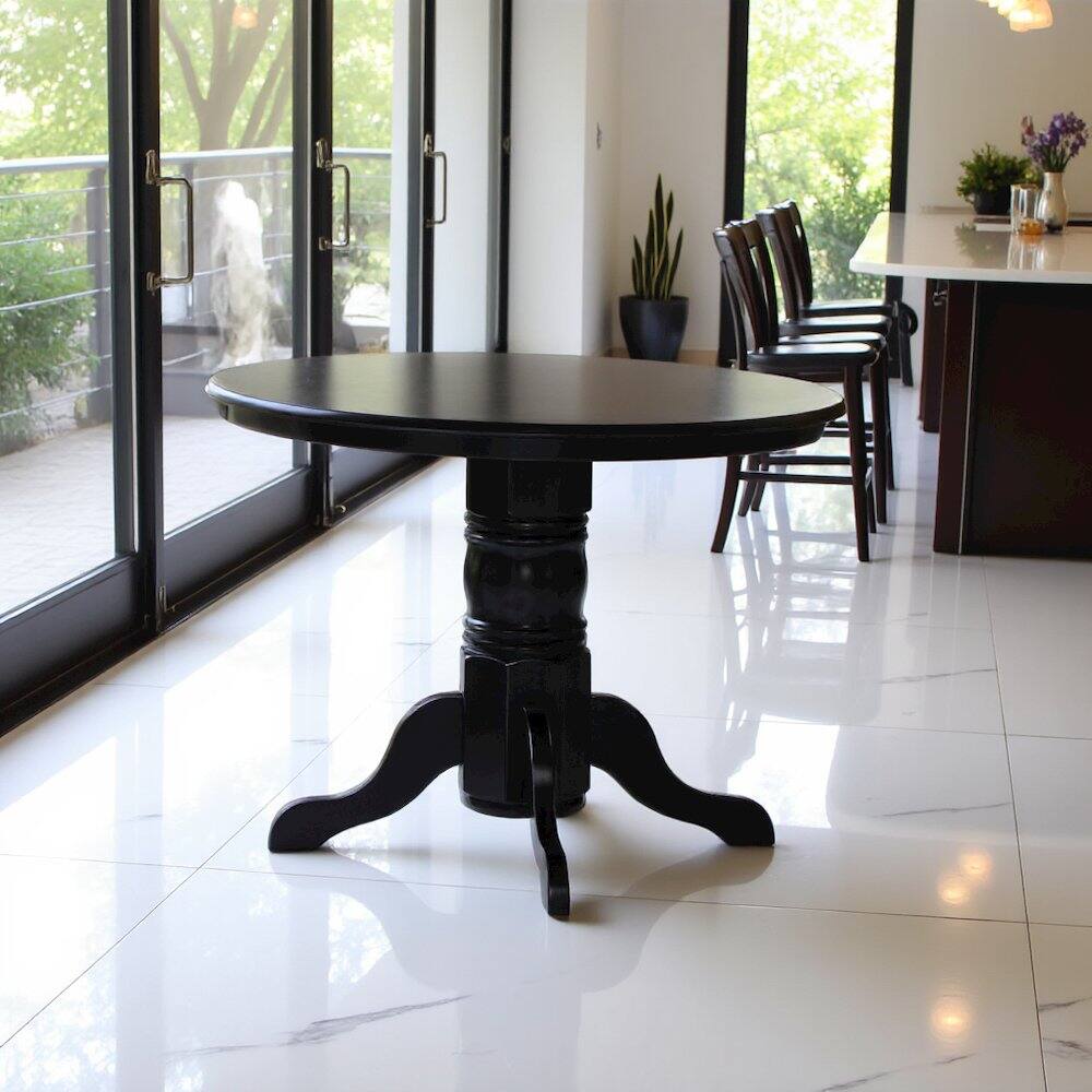Back. FurniFact - Elegant Round Kitchen Table – 42-Inch Black Small Dining Table - Black.