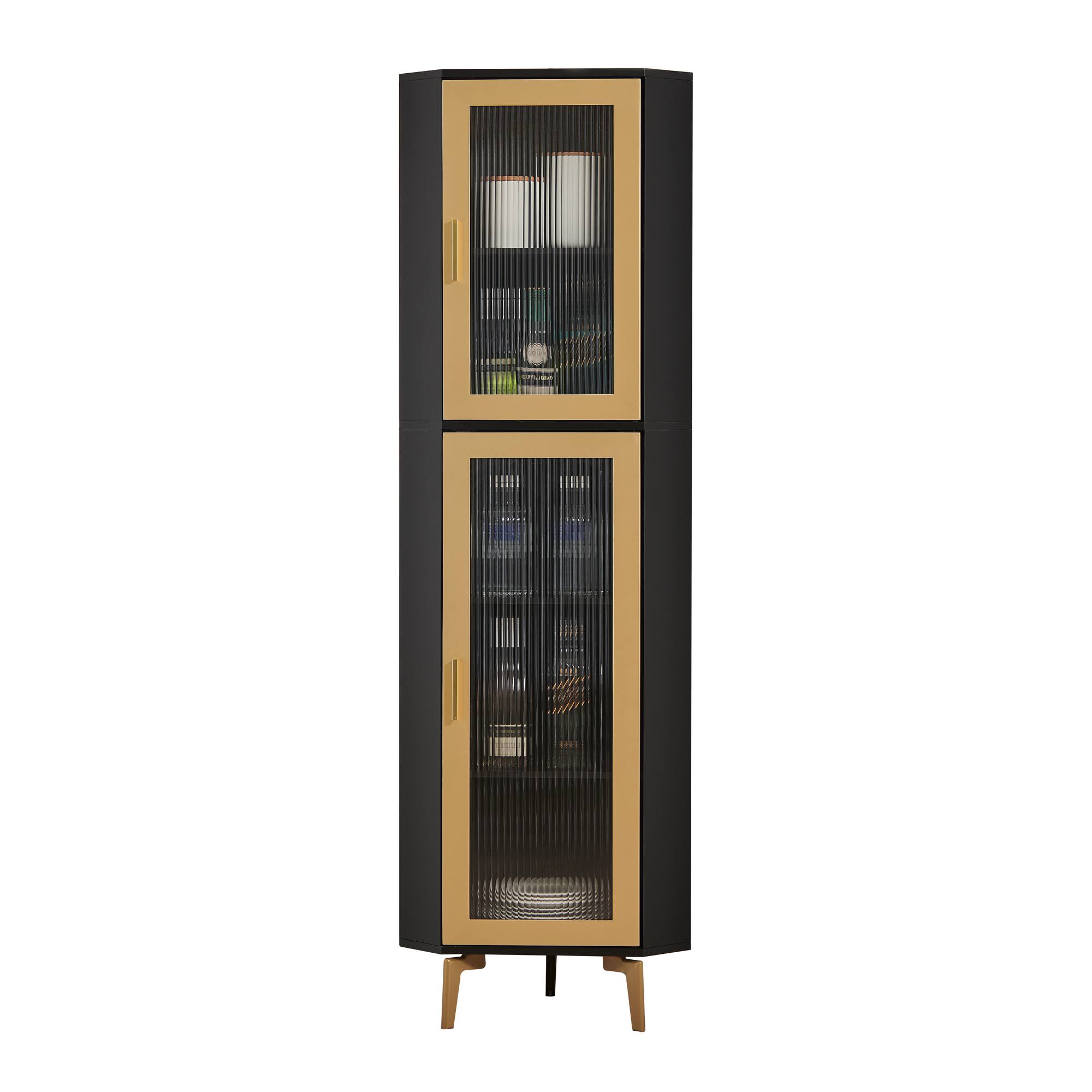 Angle. Kings Brand Furniture - Kings Brand Furniture Corner Display Curio Cabinet - Gold/ Black.