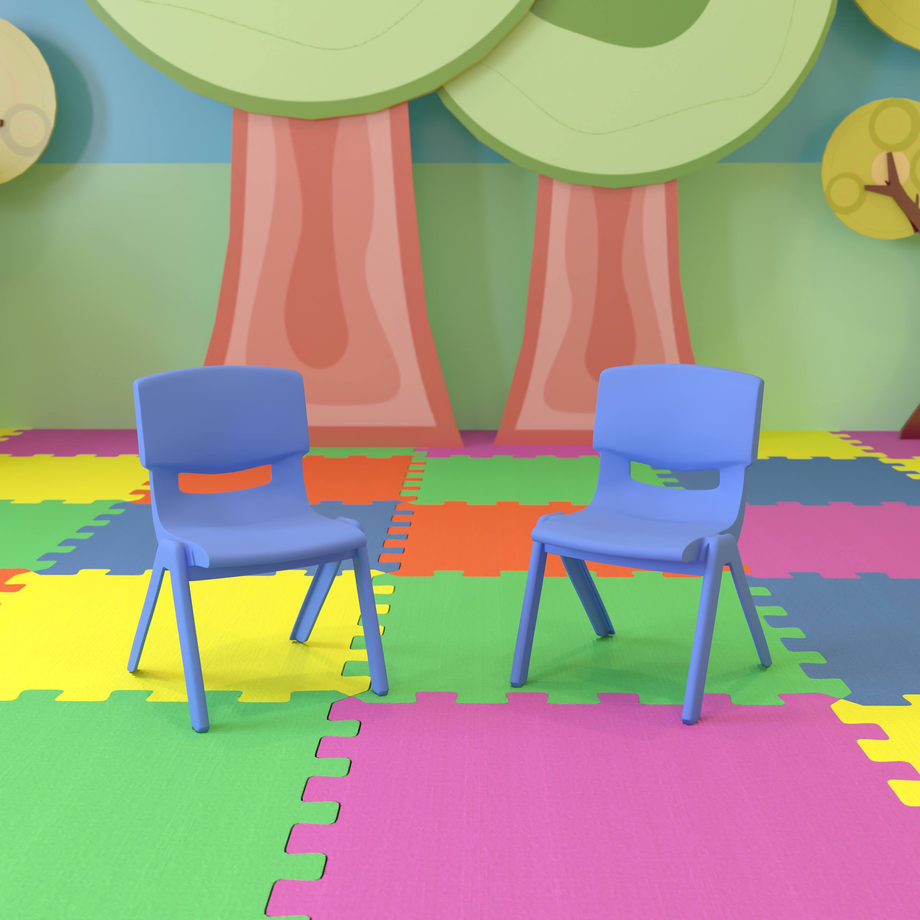 Alt View 2. Emma + Oliver - 2 Pack Plastic Stackable School Chair with 10.5"H Seat, Preschool Chair - Blue.