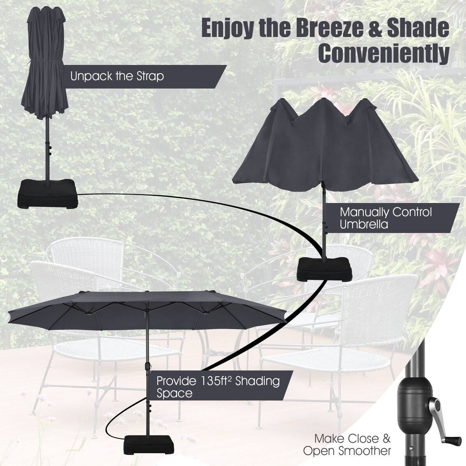 Enjoy the Breeze & Shade Conveniently

Unpack the Strap

Manually Control Umbrella

Provide 135ft² Shading Space

Make Close & Open Smoother