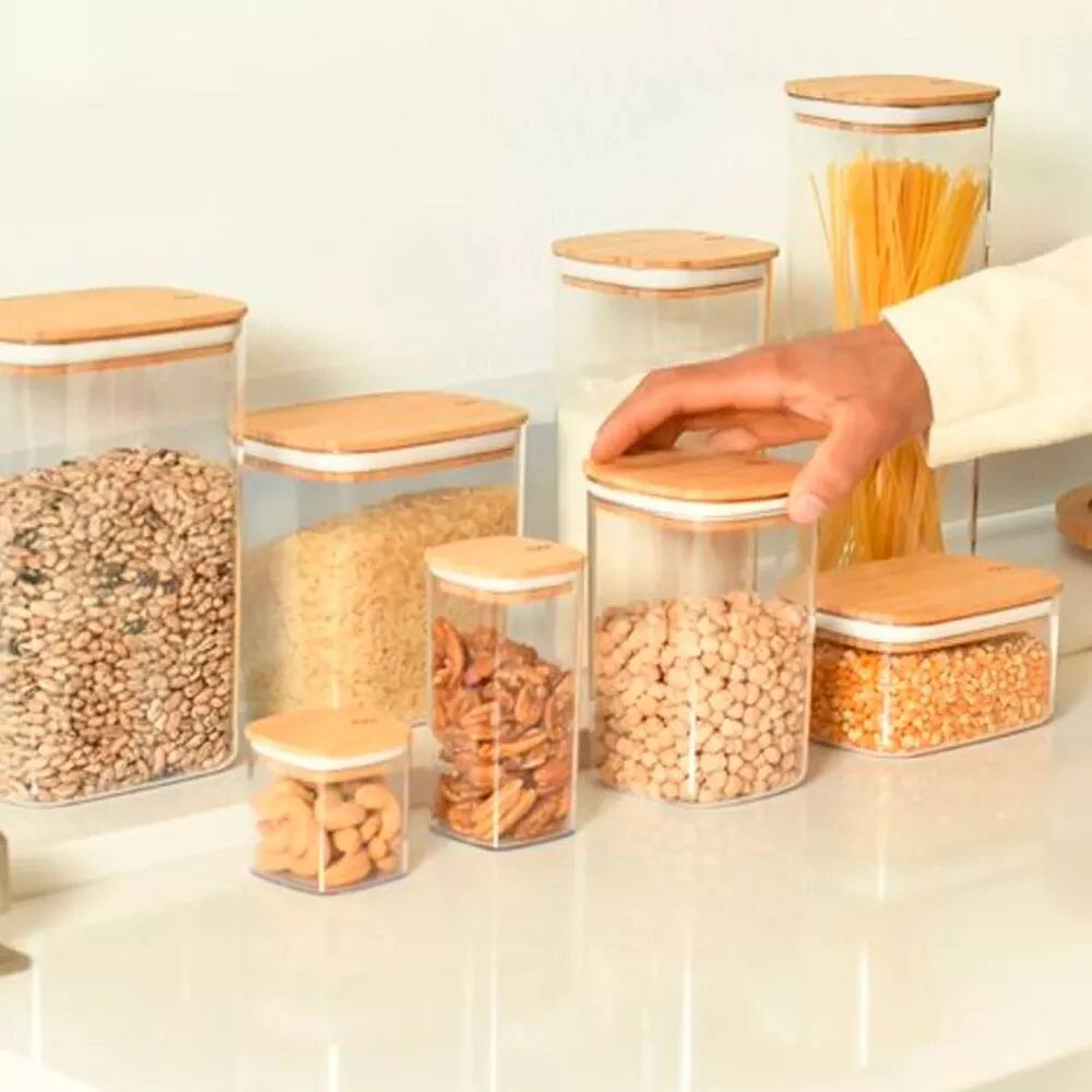 Alt View 4. OU - OU Airtight Food Storage Container Set w Bamboo Lid 8pc (set of 4) Plastic Storage Container - Clear.