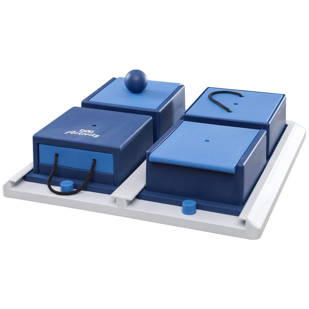 TRIXIE - Dog Activity Poker Box 1 Strategy Game, Level 2 Dog Puzzle Toy, Treat Dispenser - White/Blue