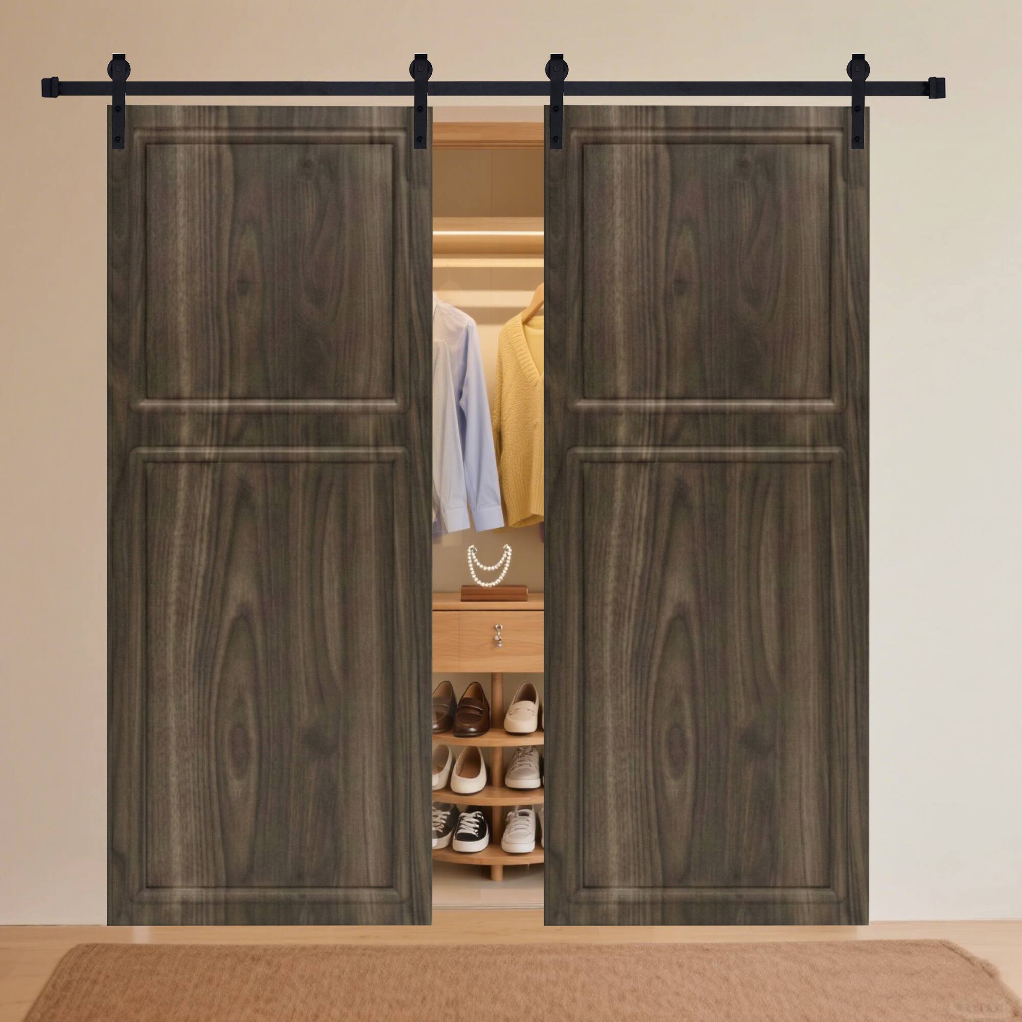 Alt View 4. Boyel Living - Antique brown Modern 2-Panel Barn Sliding Door 24-in L x 0.75-in W x 84-in H with Hardware Kit - Antique brown.