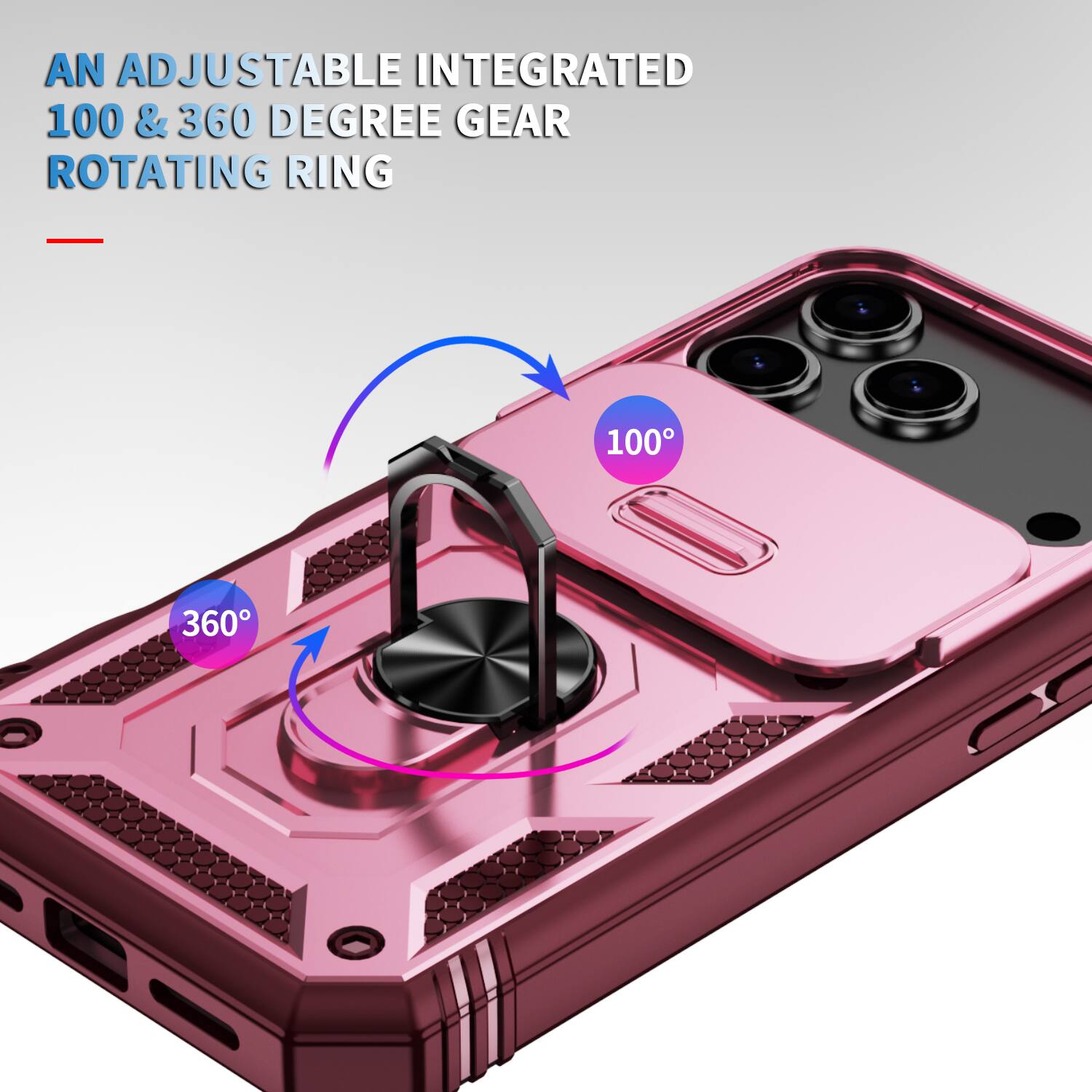 AN ADJUSTABLE INTEGRATED 100 & 360 DEGREE GEAR ROTATING RING