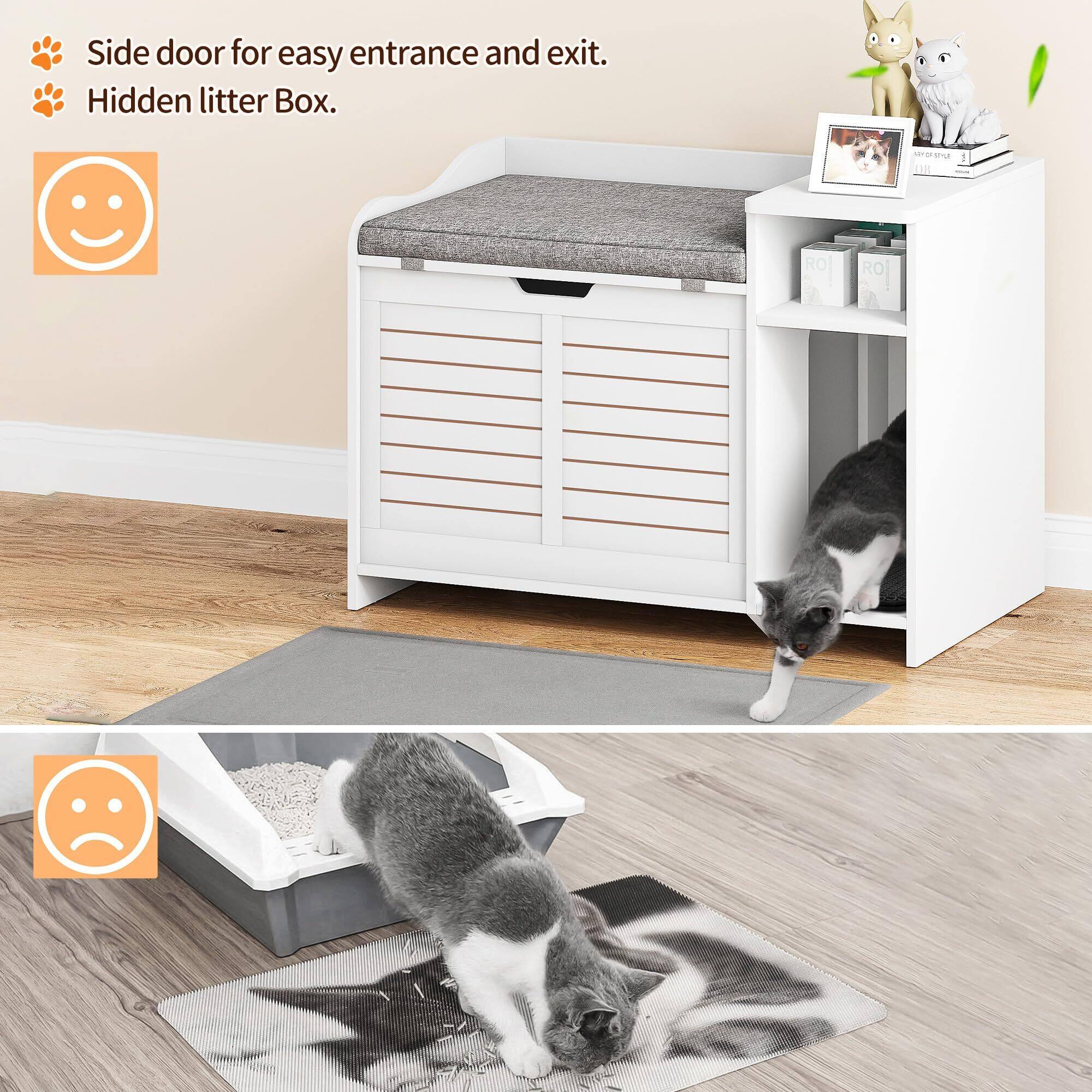 Alt View 3. Acekool - PrecisionAuto Discreet Extra Large Cat Litter Box Enclosure Stylish Wood End Table w/Top Door - White.