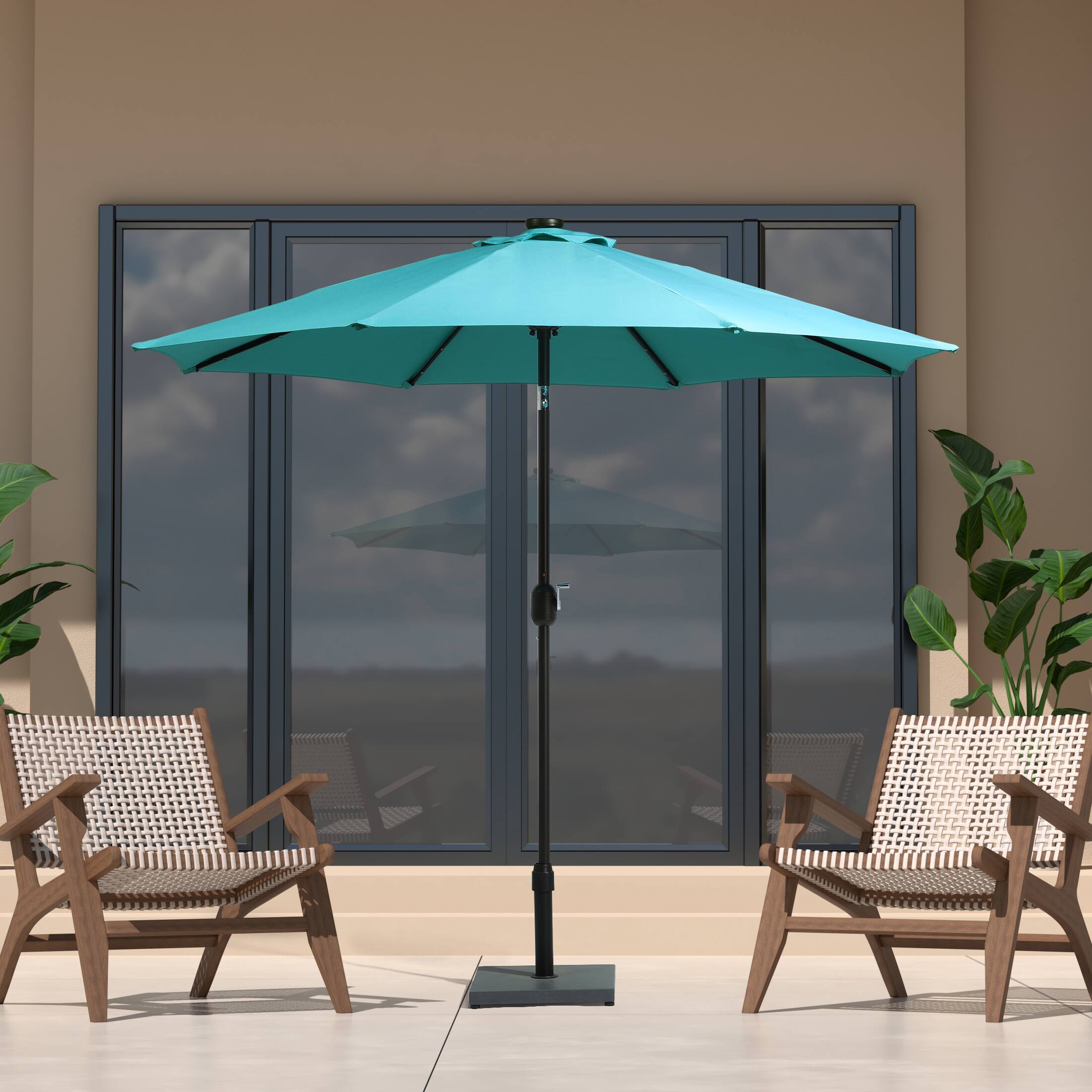 Angle. WestinTrends - WestinTrends Cyrus 9 ft. Patio Solar Power LED lights Market Umbrella - Turquoise.