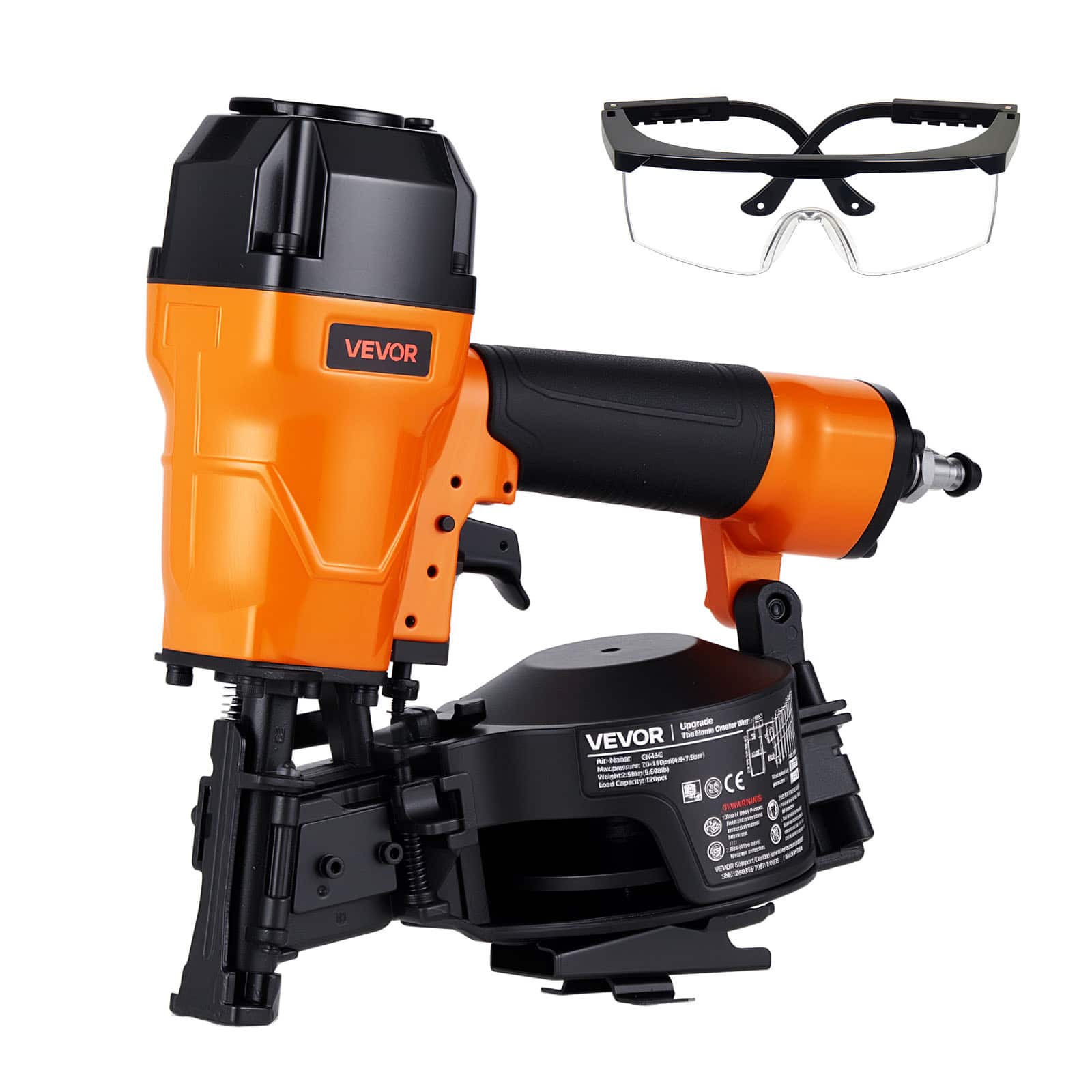 "VEVOR - Air Roofing Nailer CN45C, 3/4"" to 1-3/4"" 15 Degree Roofing Nail Gun with Two Firing Modes & Tool-Free Depth Adjustment - Black;Orange" price history on PriceWatchPro