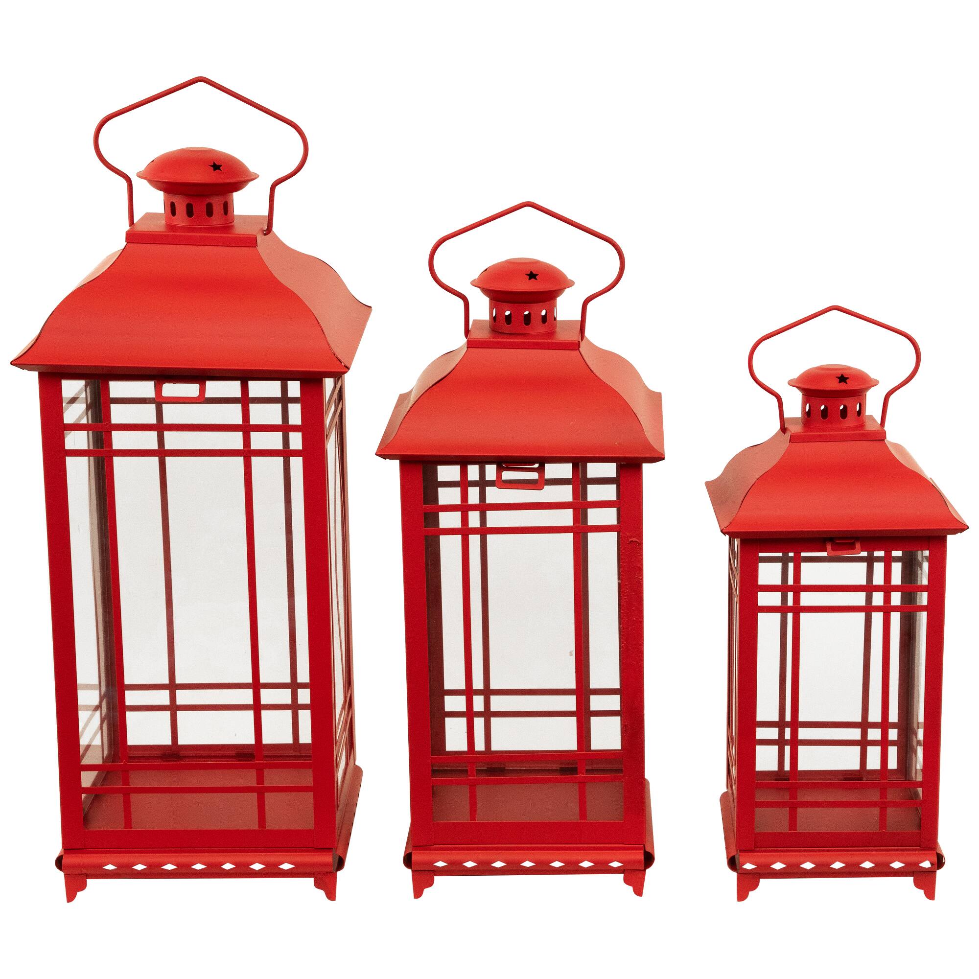 Alt View 1. Northlight - Mission Style Metal Candle Lanterns - 19.5" - Red - Set of 3 - Red.