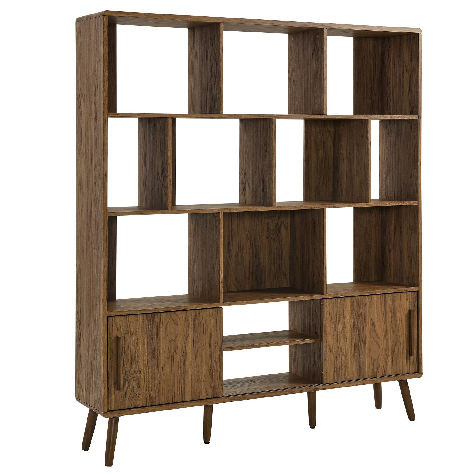 Angle. Modway - Transmit 59" Bookcase with Sliding Doors by Modway - Walnut.