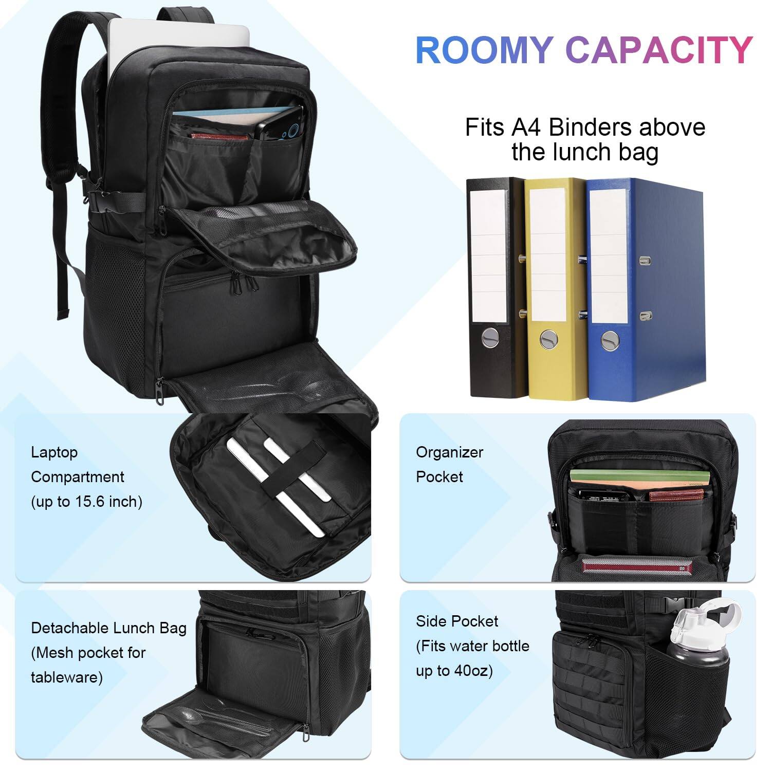 Back. Live At Space - Lunch Backpack  Laptop 15.6 Inch Work W/insulated Cooler Box For Men Women Casual Daypack Commuter Picnic College Black - Black-L-15.6 inch.