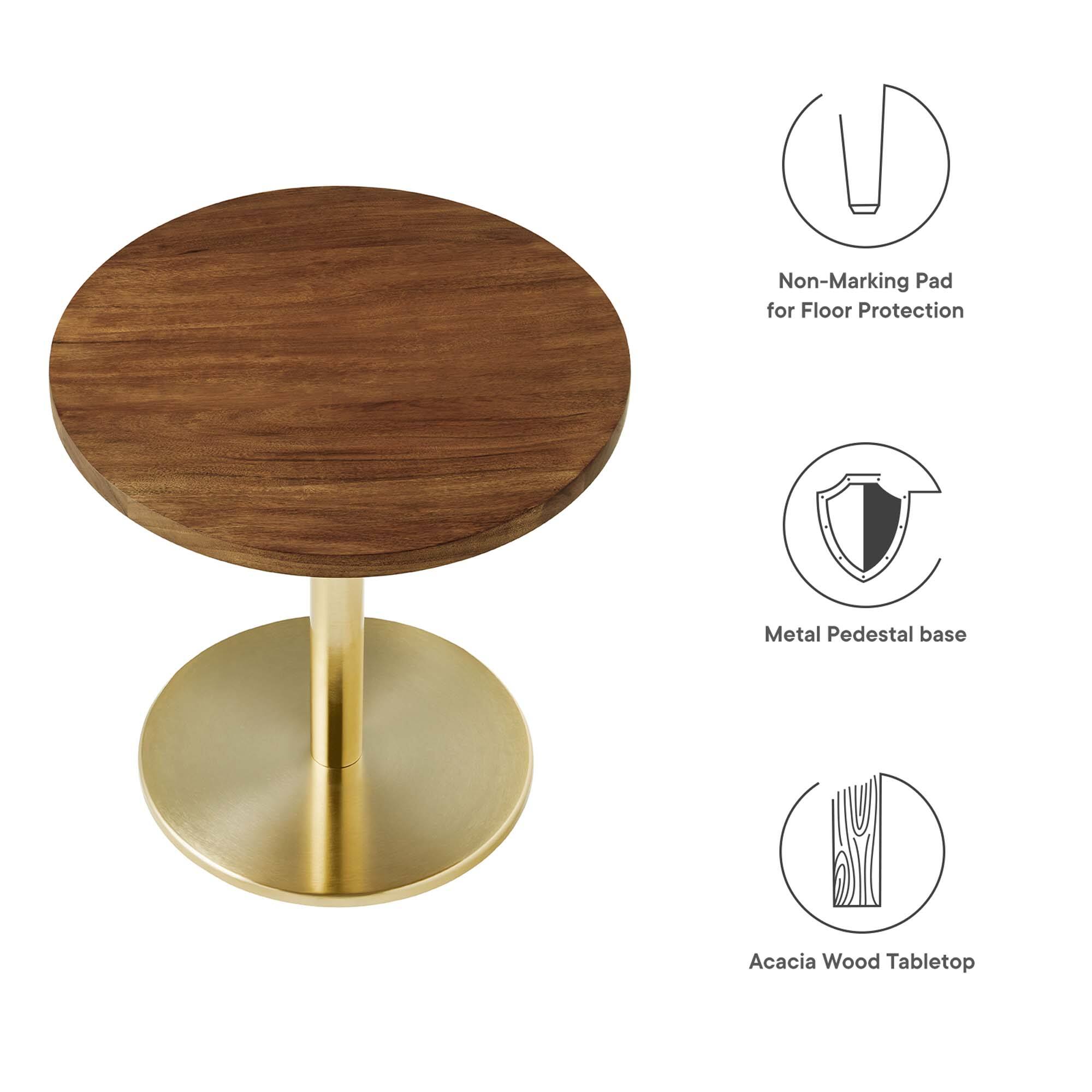 - Non-Marking Pad for Floor Protection
- Metal Pedestal base
- Acacia Wood Tabletop
