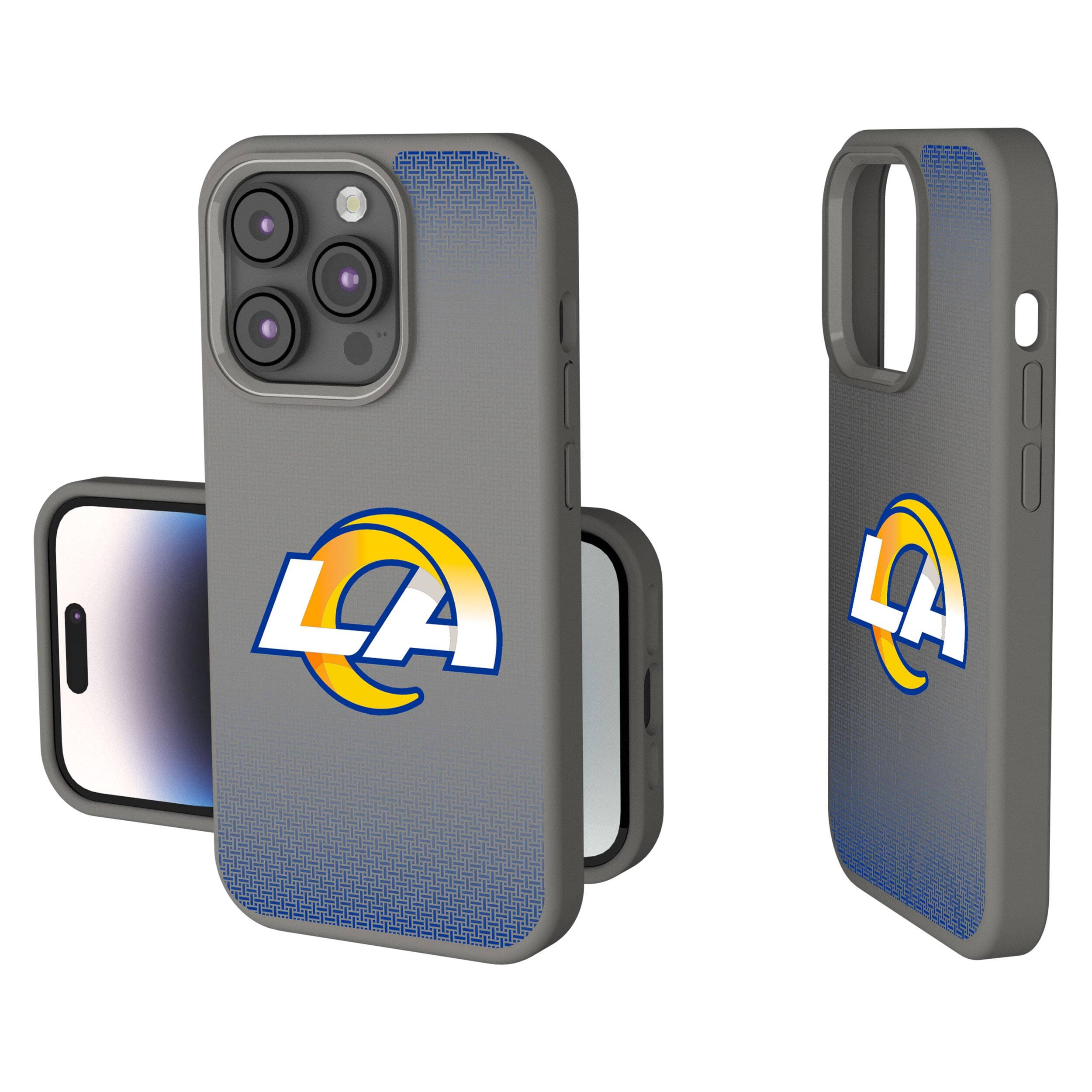 Front. Keyscaper - Los Angeles Rams Linen Logo iPhone Soft Touch Case - 14 Pro Max - Gray.