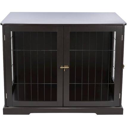 Front. TRIXIE - Dog Crate, Wooden Indoor Kennel Furniture for Dogs Up to 66 lb - Espresso Brown.
