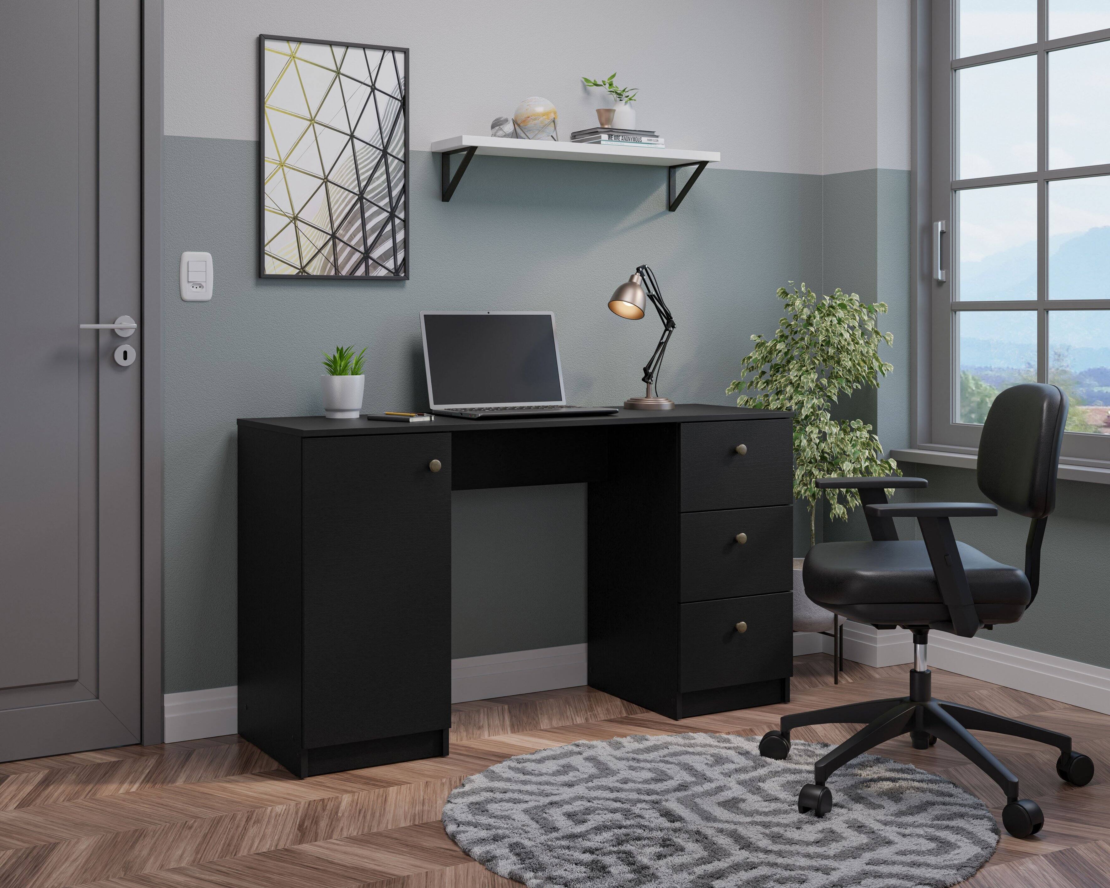 Alt View 4. Madesa - Madesa Executive Computer Writing Desk 53 Inch with 3 Drawers and 1 Door - Black - Black.