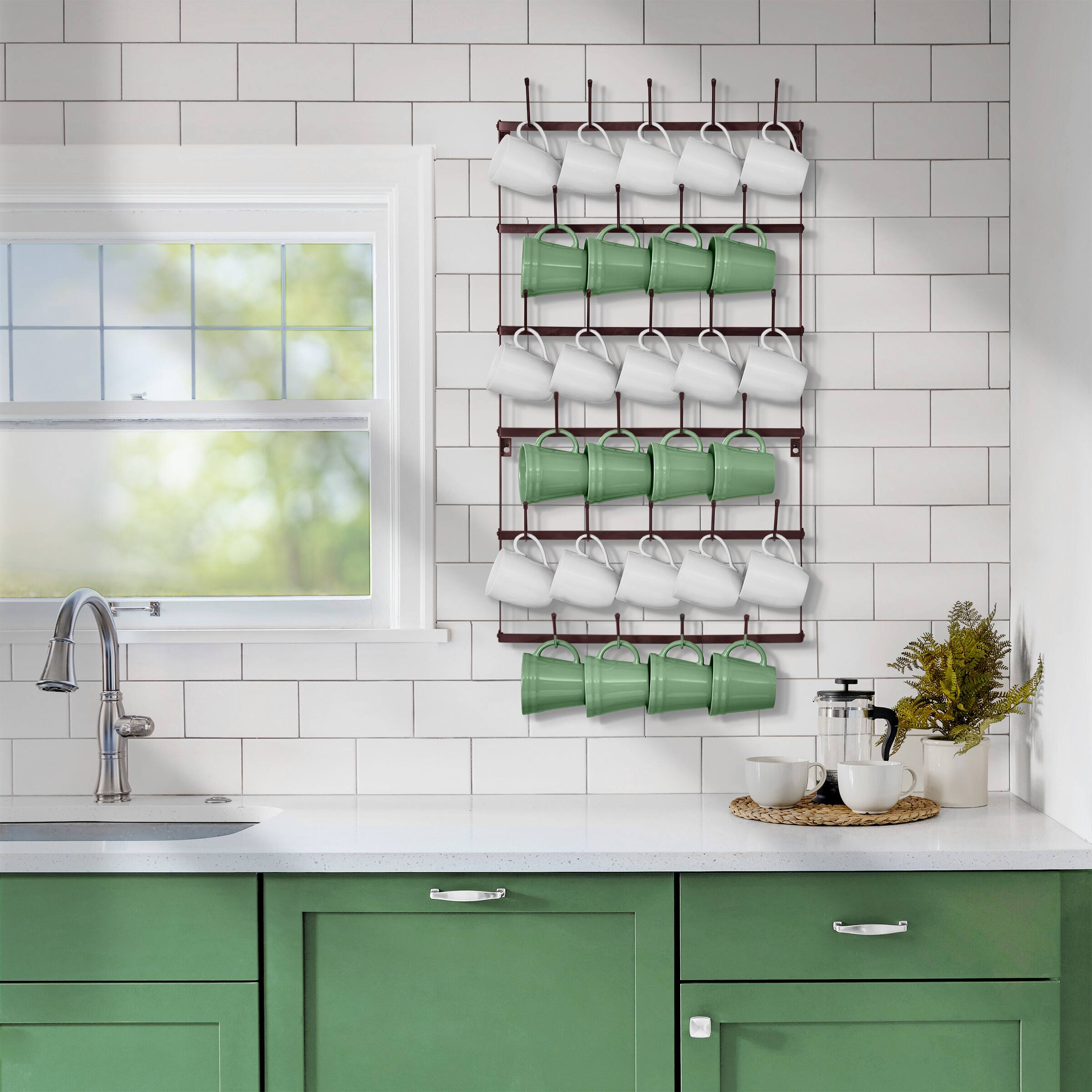 Alt View 3. Sorbus - Sorbus Mug Rack for Wall - Large Rustic Coffee Mug Holder Wall Mount with 27 Hooks, Coffee Cup Display Rack, 6-Tier - Bronze.