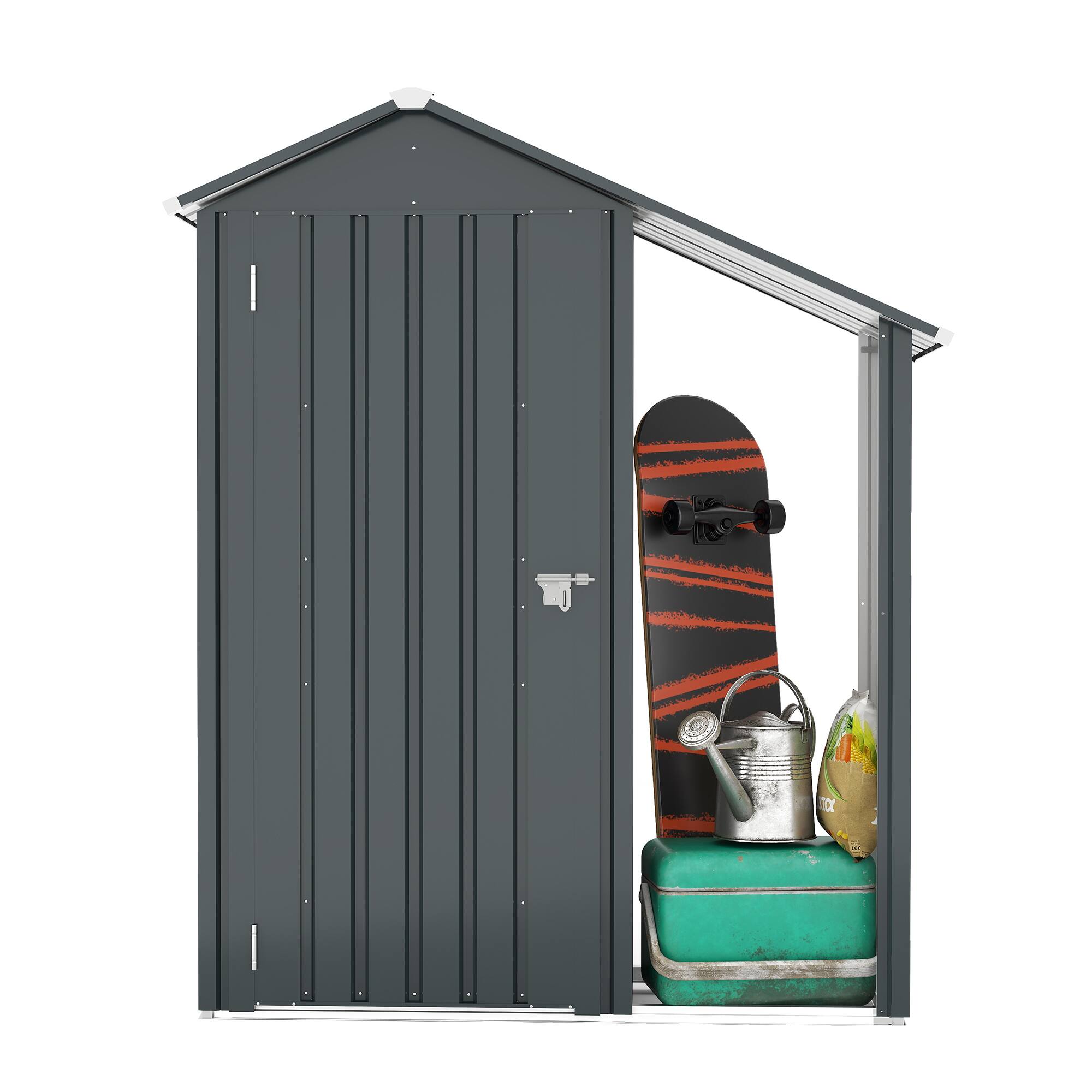 Front. Mondawe - 2-in-1 Small Galvanized Iron Storage Garden Shed with a solid lock system - Dark Gray.