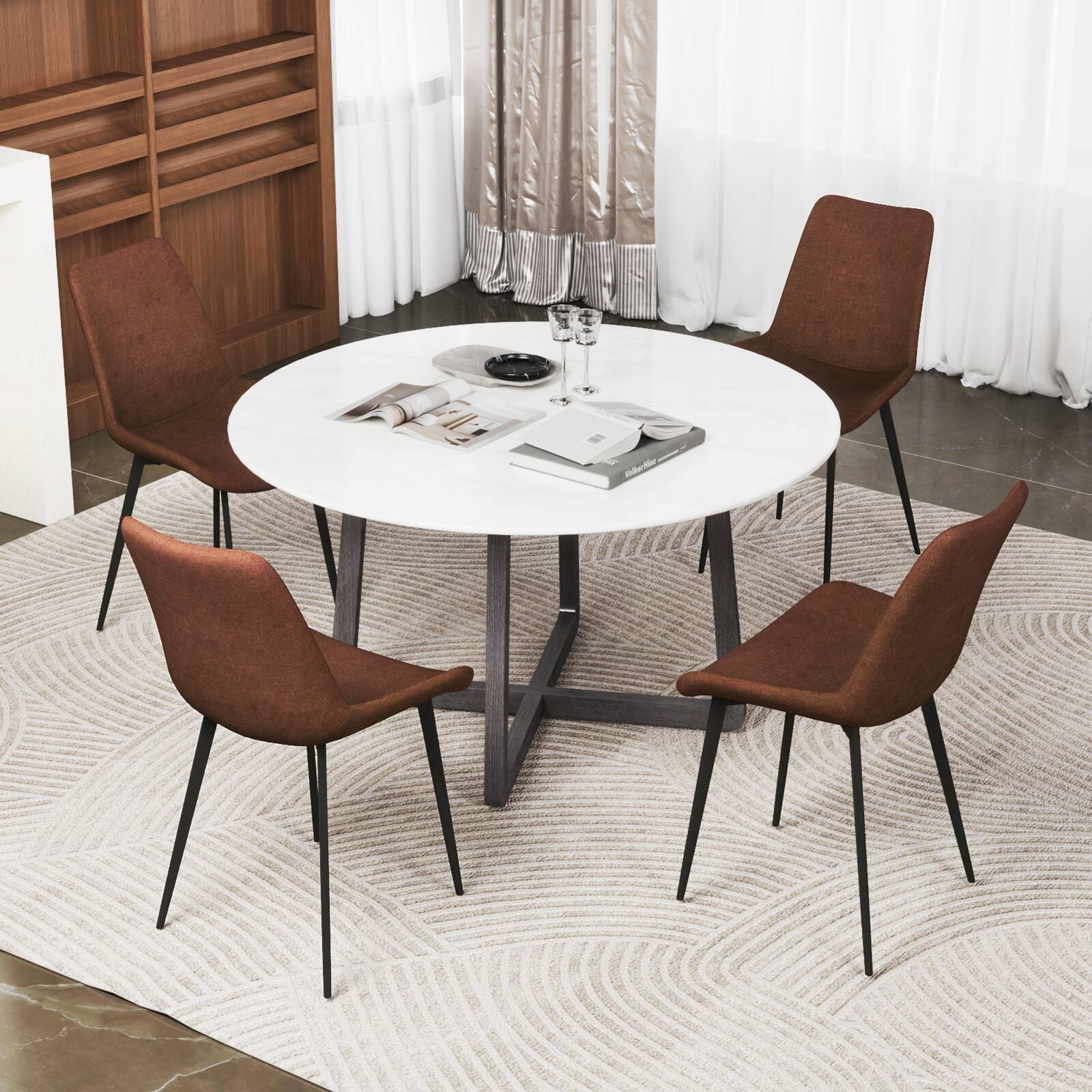 Alt View 8. Gymax - Gymax Dining Chair Set of 4 w/ Metal Legs Padded Seats & Backs for Dining Room Brown - Brown.