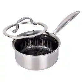 Brentwood - 1.5 Quart 3-Ply Hybrid Non-Stick Stainless Steel Saucepan with Tempered Glass Lid - Silver