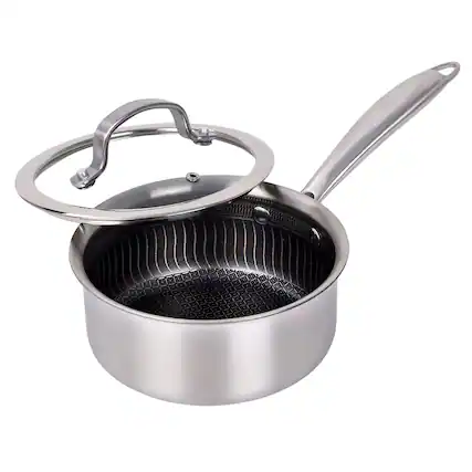 Front. Brentwood - Brentwood 1.5 Quart 3-Ply Hybrid Non-Stick Stainless Steel Saucepan with Tempered Glass Lid - Silver.