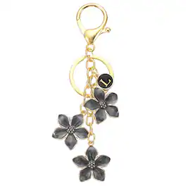 Unique Bargains - Initial Letter Flower Keychain, Alphabet L Drip Oil Cherry Blossom Keyring, Bag/Purse Charm for Birthdays, Christmas - Black