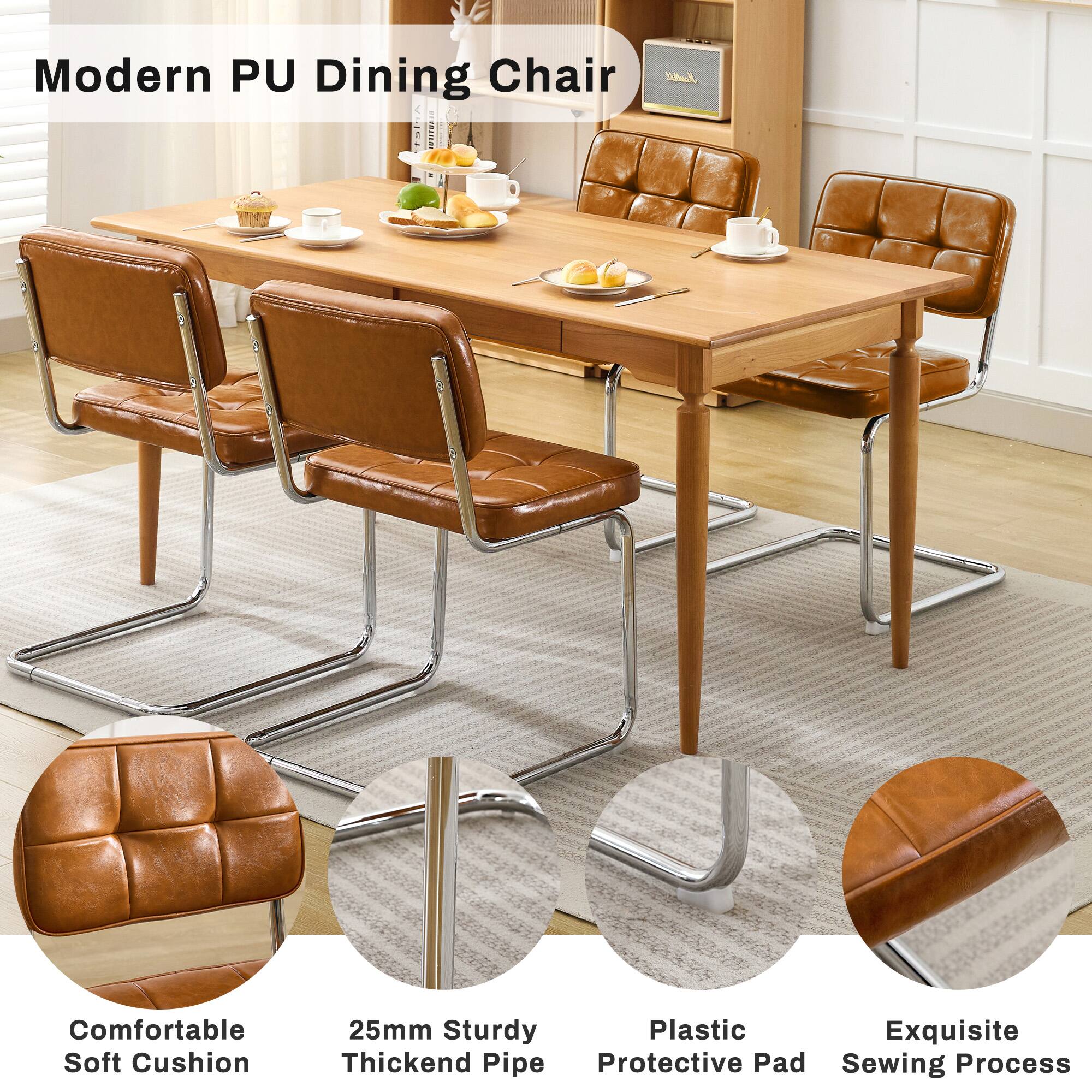 Modern PU Dining Chair & S Comfortable Soft Cushion 25mm Sturdy Plastic Exquisite Thickened Pipe Protective Pad Sewing Process

- Comfortable Soft Cushion
- 25mm Thickened Pipe
- Sturdy Plastic
- Protective Pad
- Sewing Process