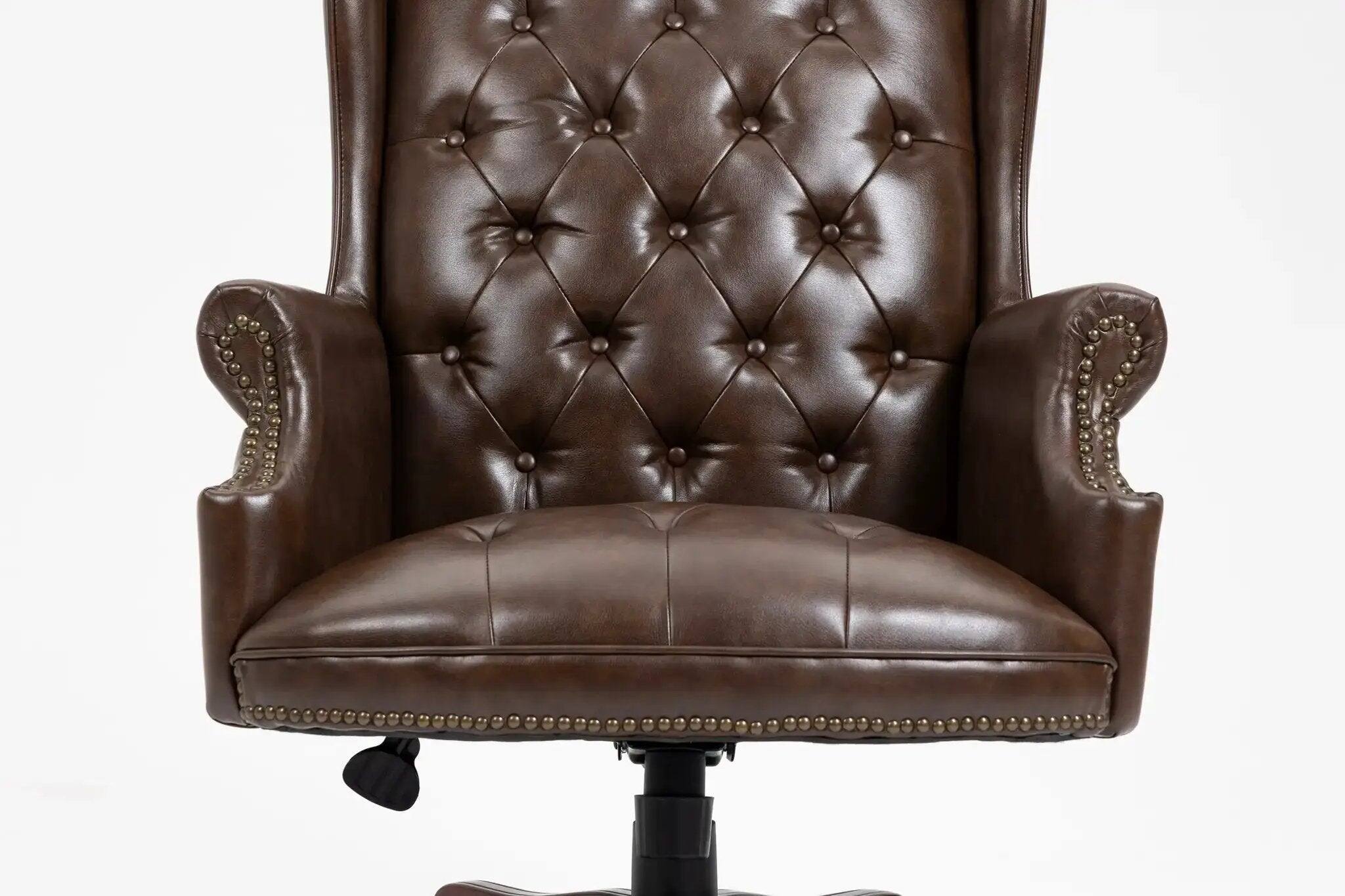 Back. Platinum-Level - Banker Office Chair with Ergonomic Support and Plush Leather Comfort - Brown.