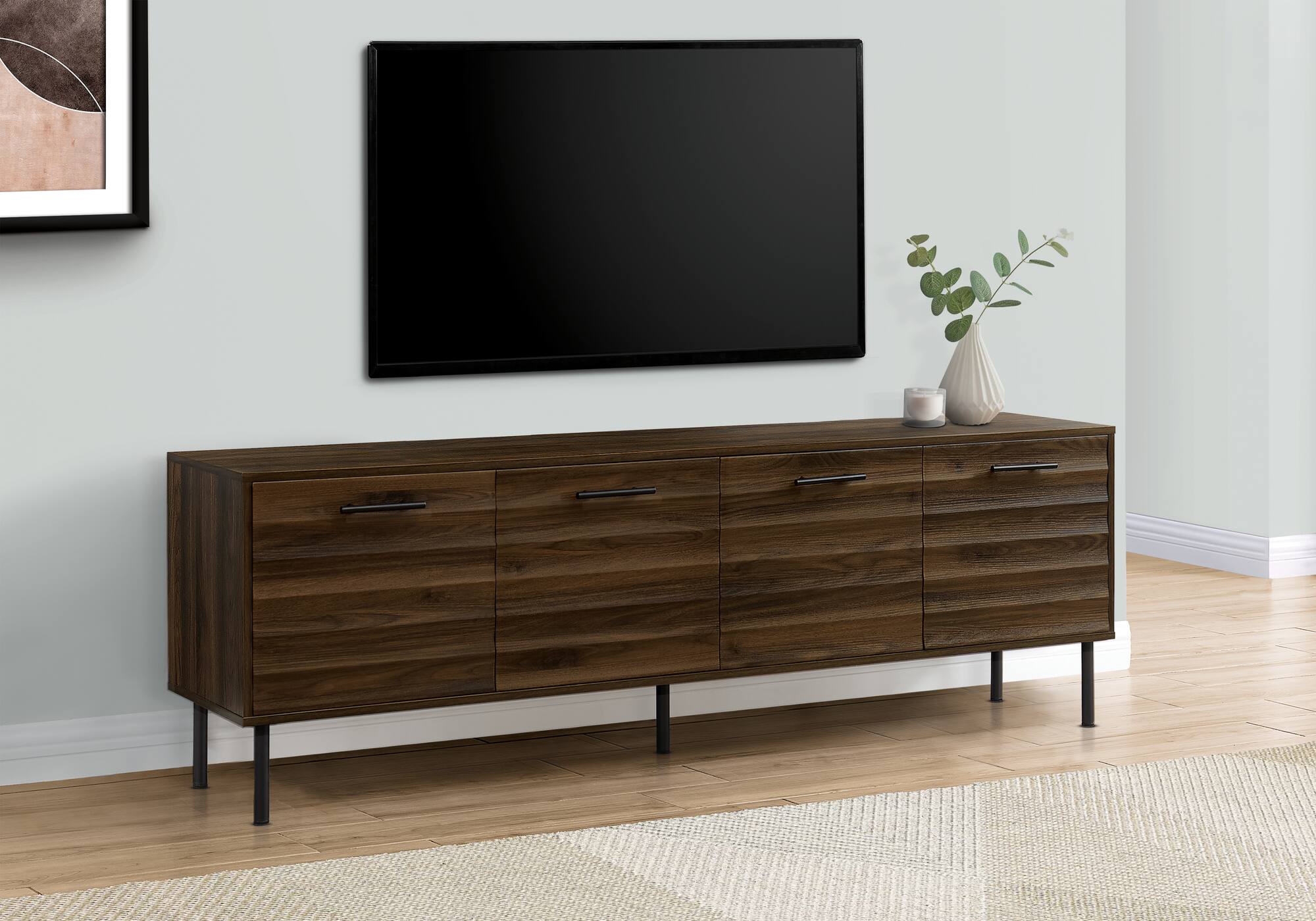 Back. APRILSOUL - Tv Stand 72 Inch Console Media Entertainment Center Storage Cabinet Brown Laminate Black Metal Transitional - Brown.