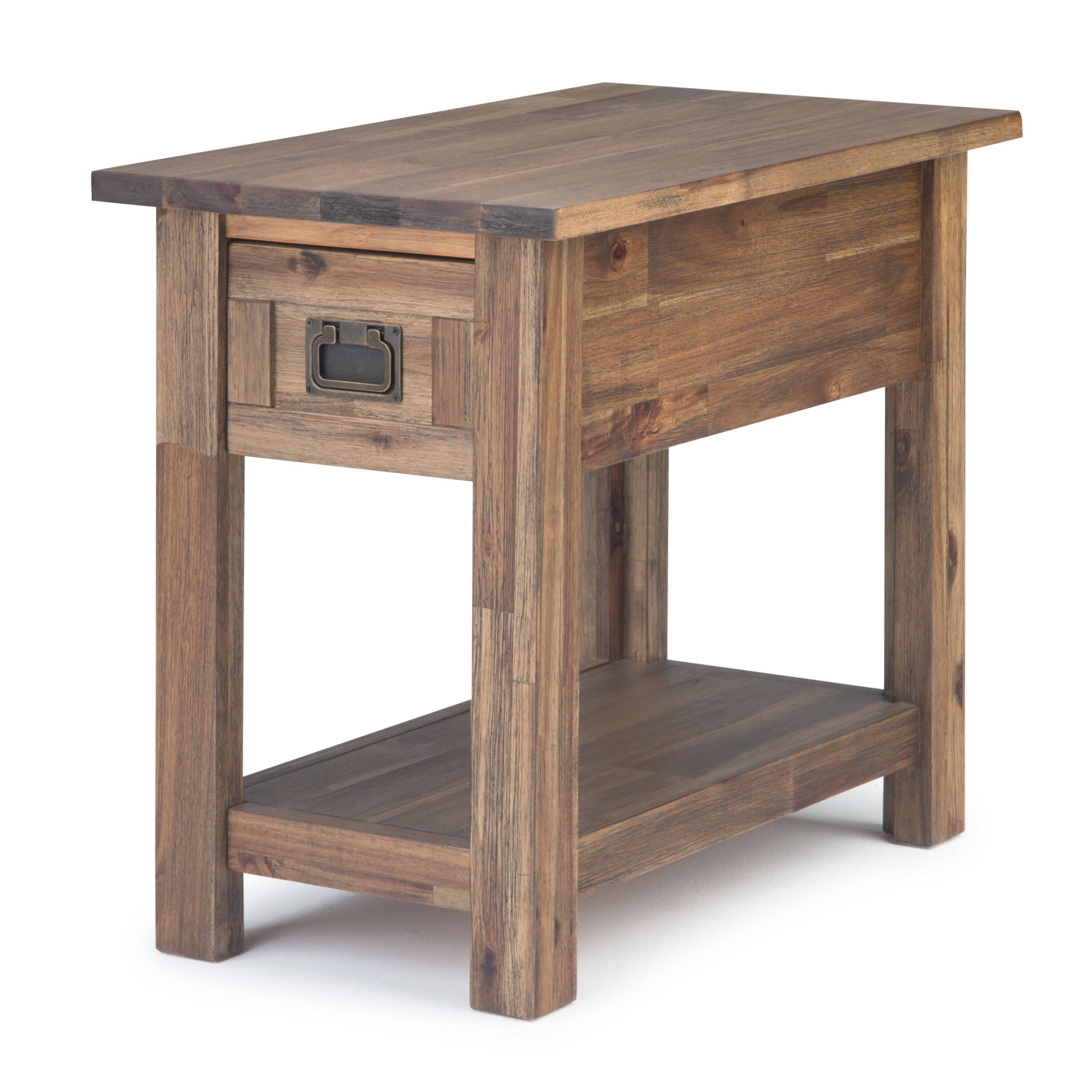 Angle. Simpli Home - Monroe Narrow Side Table - Rustic Natural Aged Brown.