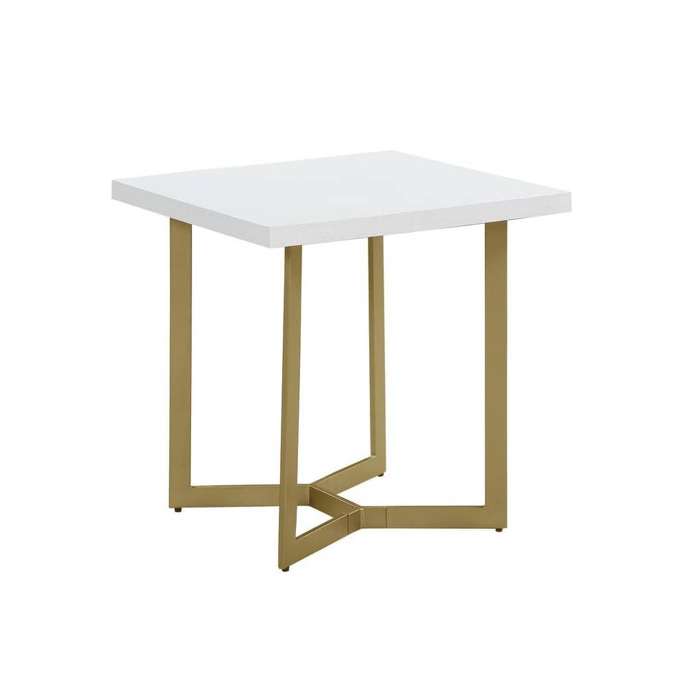 Best Quality Furniture - wood top end table w/ gold color iron legs - White