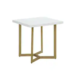 Best Quality Furniture - wood top end table w/ gold color iron legs - White