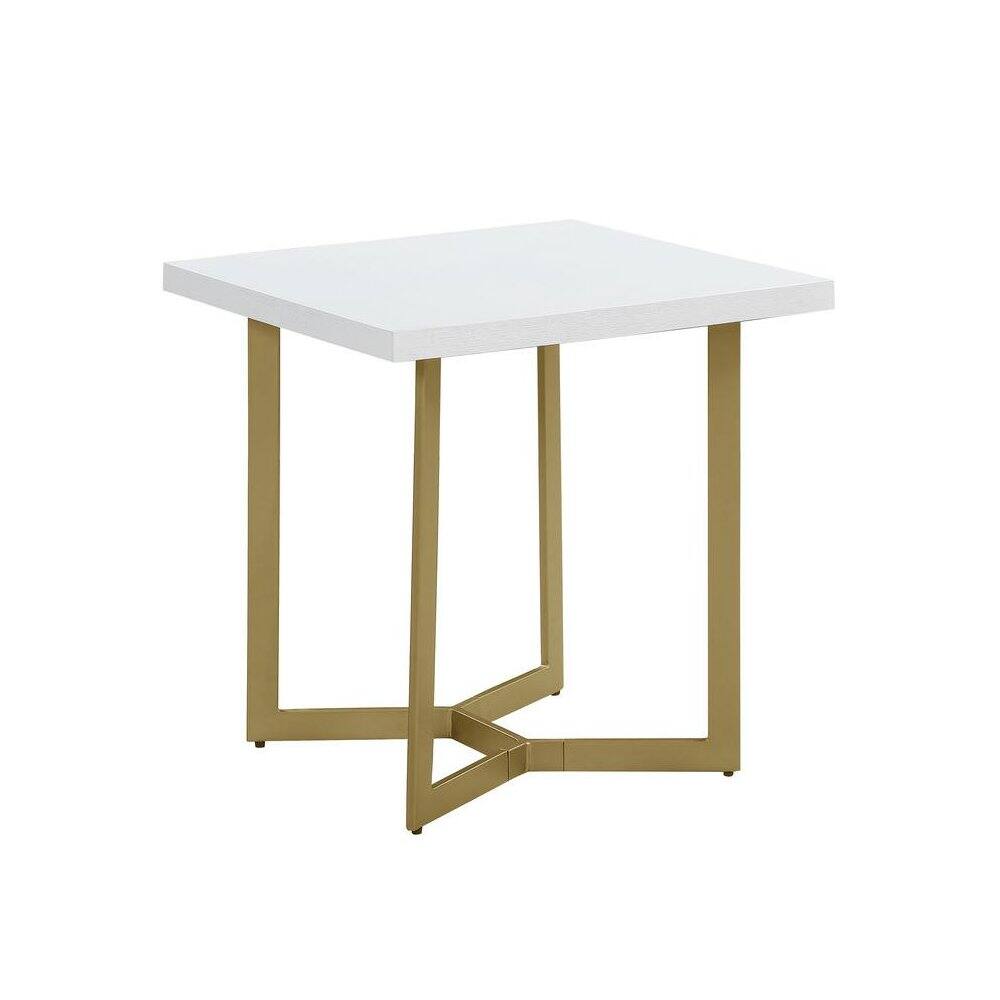 Front. Best Quality Furniture - White wood top end table w/ gold color iron legs - White.