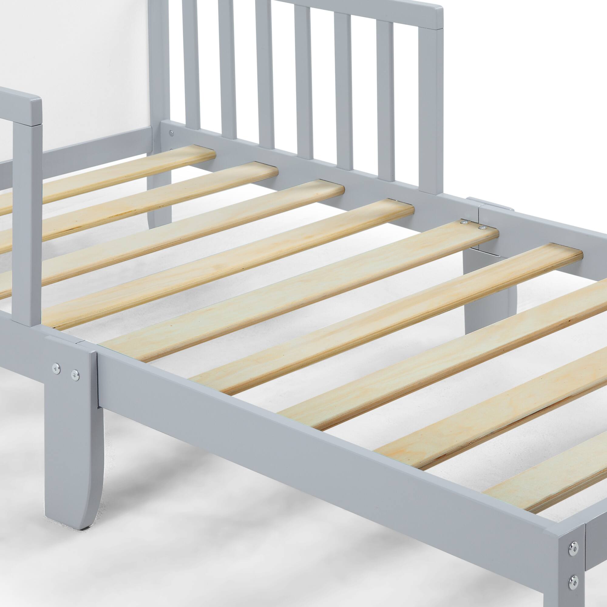 Alt View 2. GOODSILO - Solid Wood Toddler Bed with Safety Rails and Low-Profile Design for Secure Sleeping Environment - Light Gray.