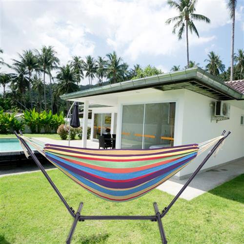 Alt View 7. Winado - 9FT Heavy Duty Hammock Set 2-Person Double with Stand, Portable Carrying Bag for Indoor Outdoor Patio Deck Yard Beach - Rainbow Stripes.