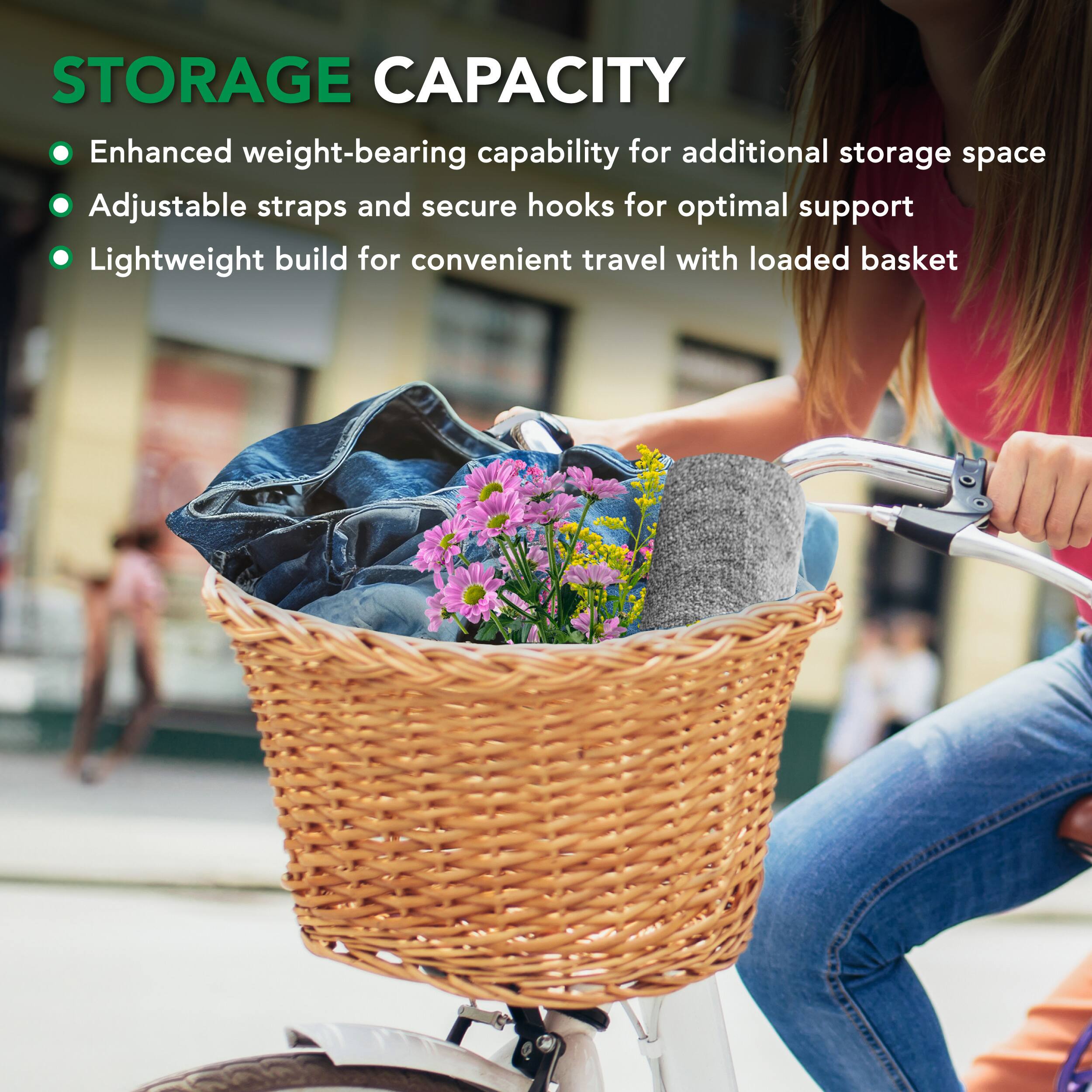 STORAGE CAPACITY

- Enhanced weight-bearing capability for additional storage space
- Adjustable straps and secure hooks for optimal support
- Lightweight build for convenient travel with loaded basket