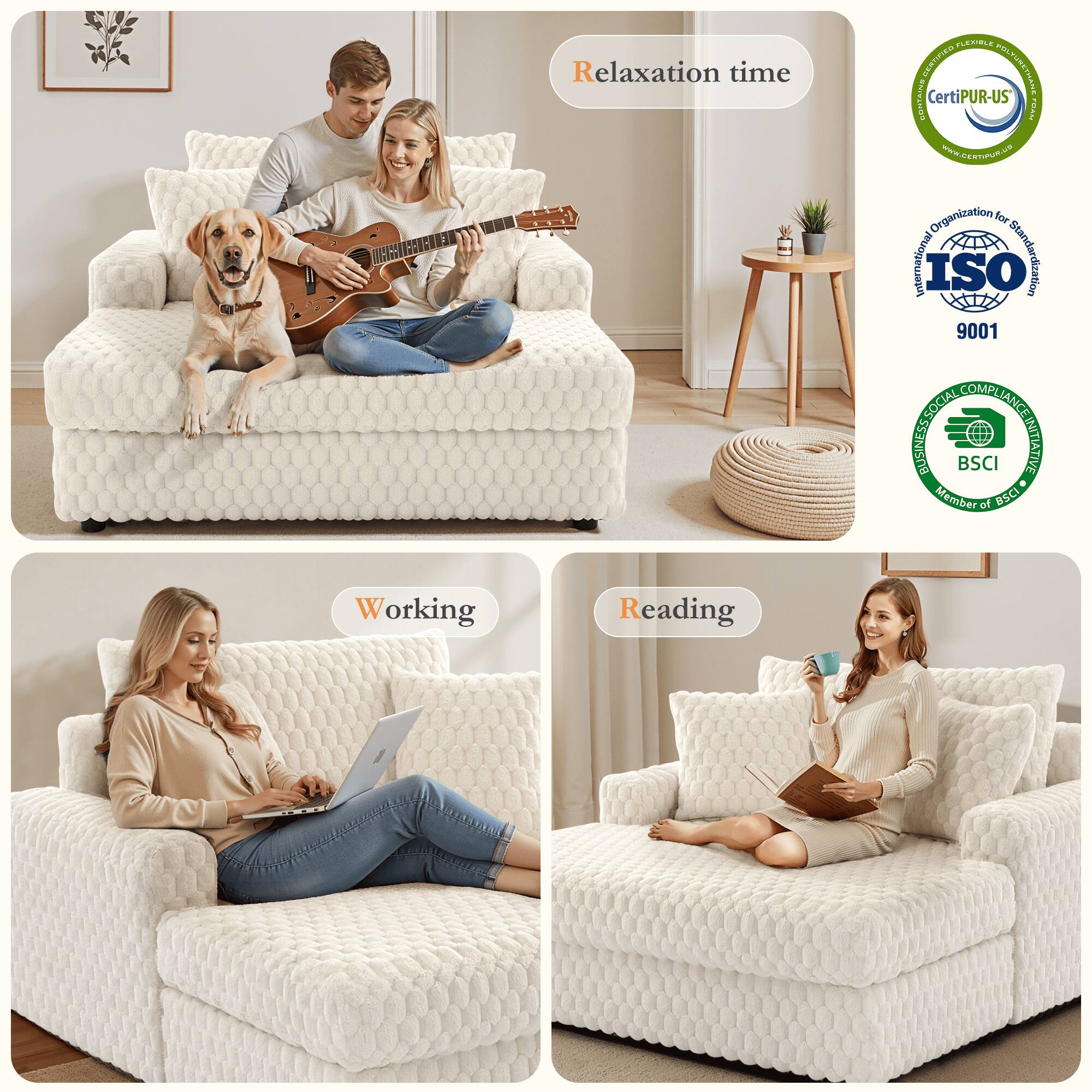 Relaxation time

Working

Reading

Certified by CertiPUR-US

ISO 9001

Member of BSCI