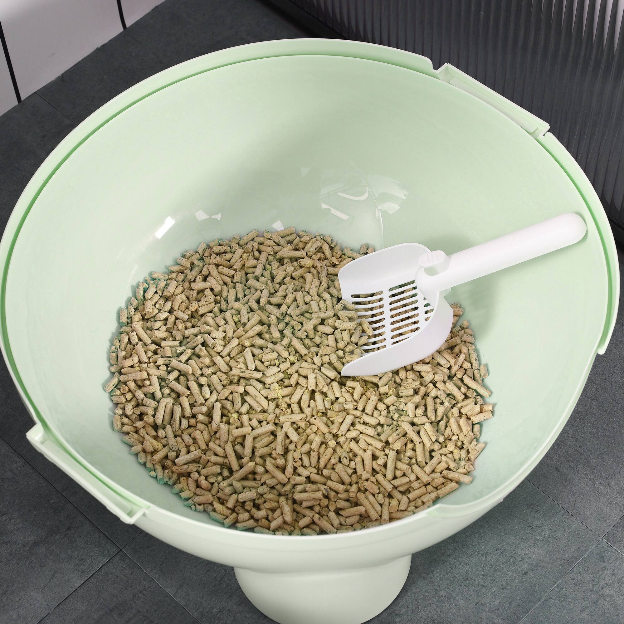 Alt View 4. Pawhut - Hooded Cat Litter Box, Large Kitty Litter Pan with Lid, Scoop, Leaking Sand Pedal, Top Handle - Green.