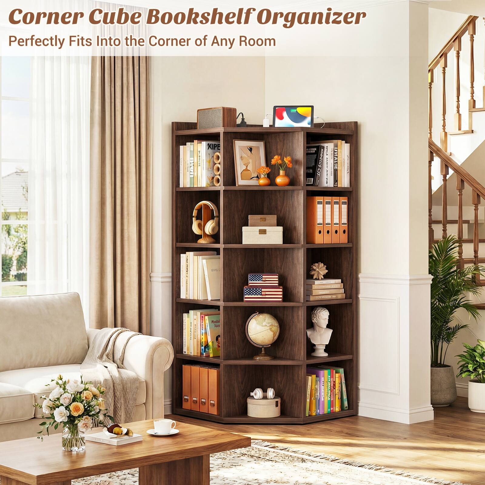 Corner Cube Bookshelf Organizer  
Perfectly Fits Into the Corner of Any Room