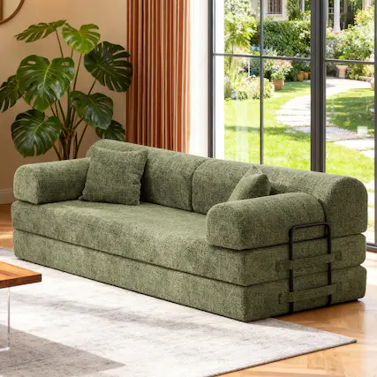 Front. Anysun - Two-Tone Convertible Sleeper Sofa Bed - Folding Mattress Couch with Fixed Frame for Living Room & Bedroom. - Moss Green.