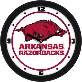 MpDirect - Arkansas Razorbacks 11.5'' Suntime Premium Glass Face Traditional Logo Wall Clock - Multicolor