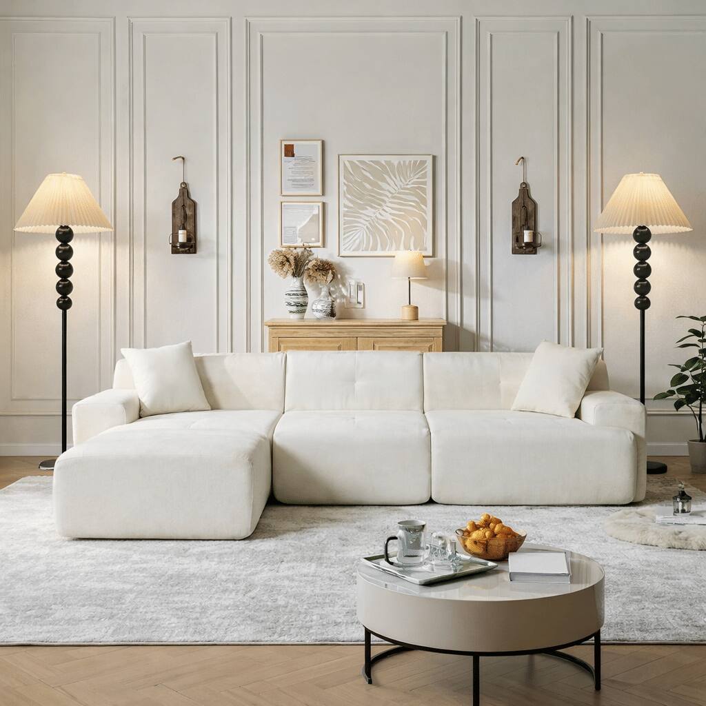 Back. Akoasm - 65" Mid-Century Modern Floor Lamp - Wood Base & Pleated Shade, 3-Temperature Bulb Included for Living Room Bedroom.